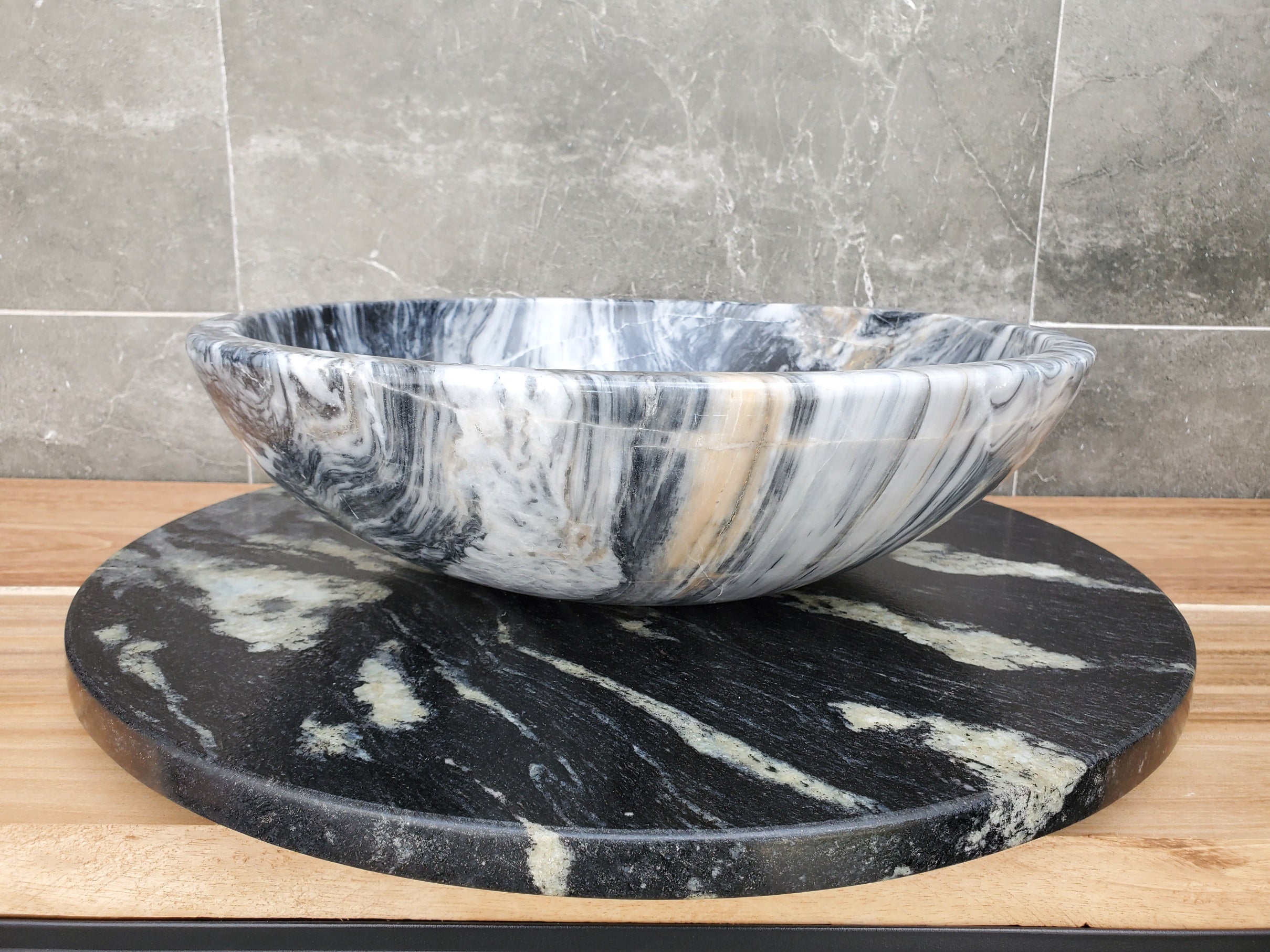 S29_21 Marble Stone Vessel Bathroom Sink (Round)