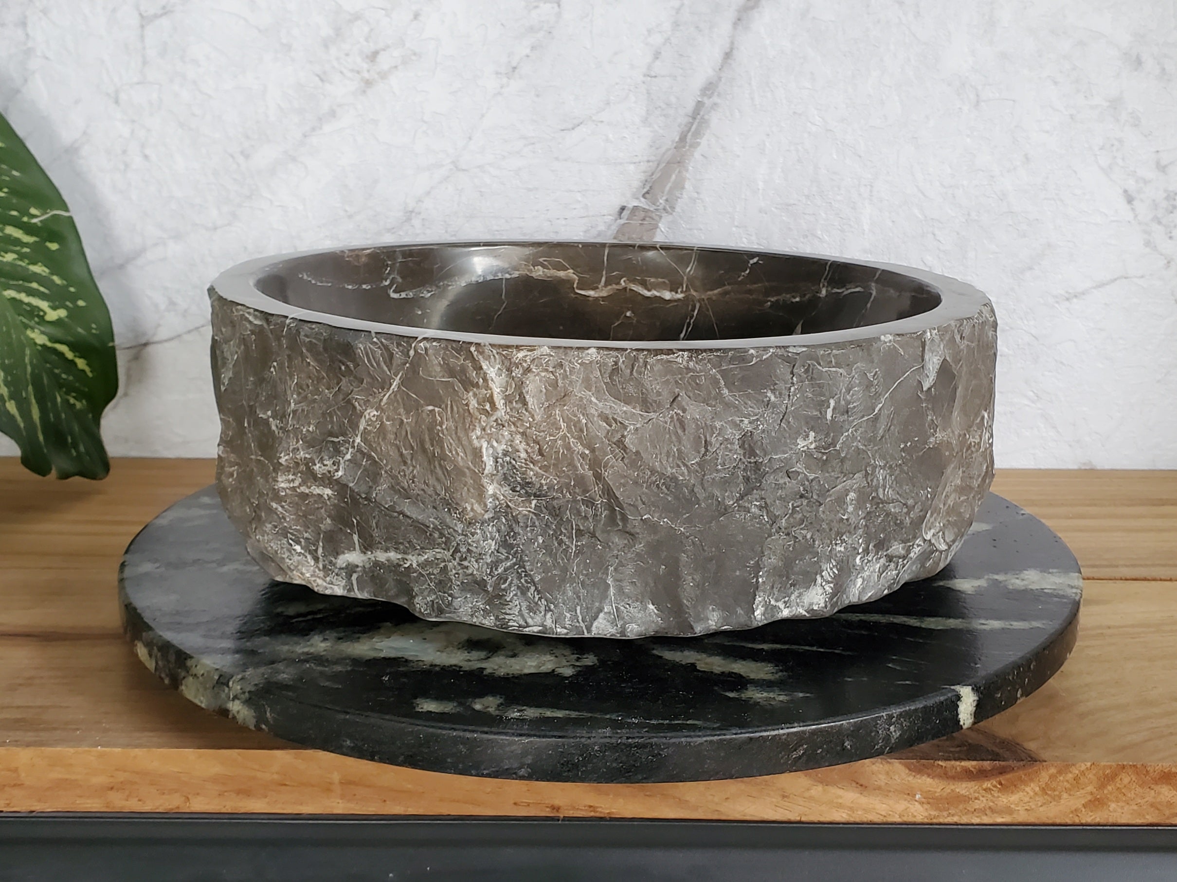 S37_24 Round Black Marble Stone Vessel Bathroom Sink Featured Marble Sinks Sinks