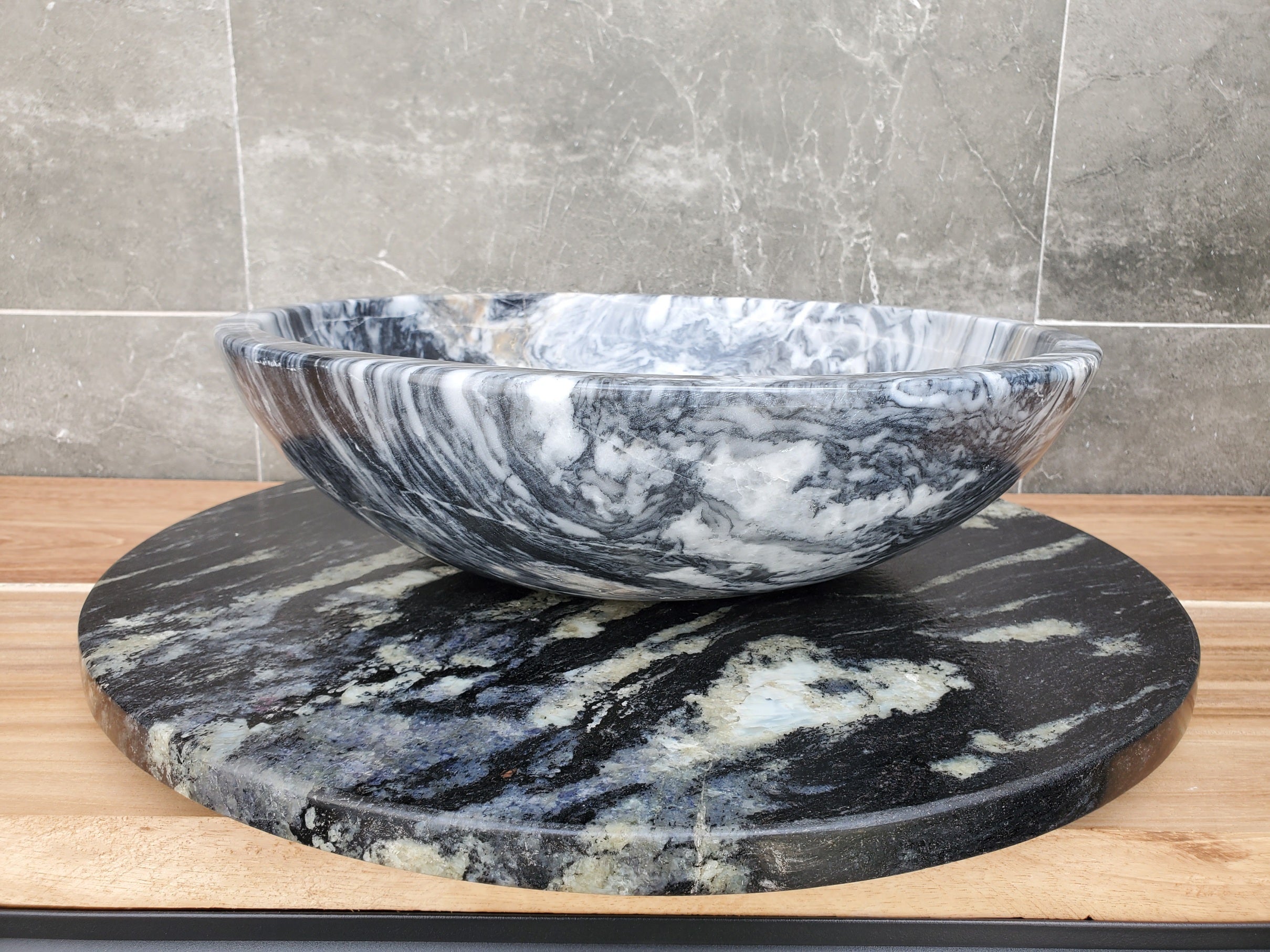 S29_21 Marble Stone Vessel Bathroom Sink (Round)