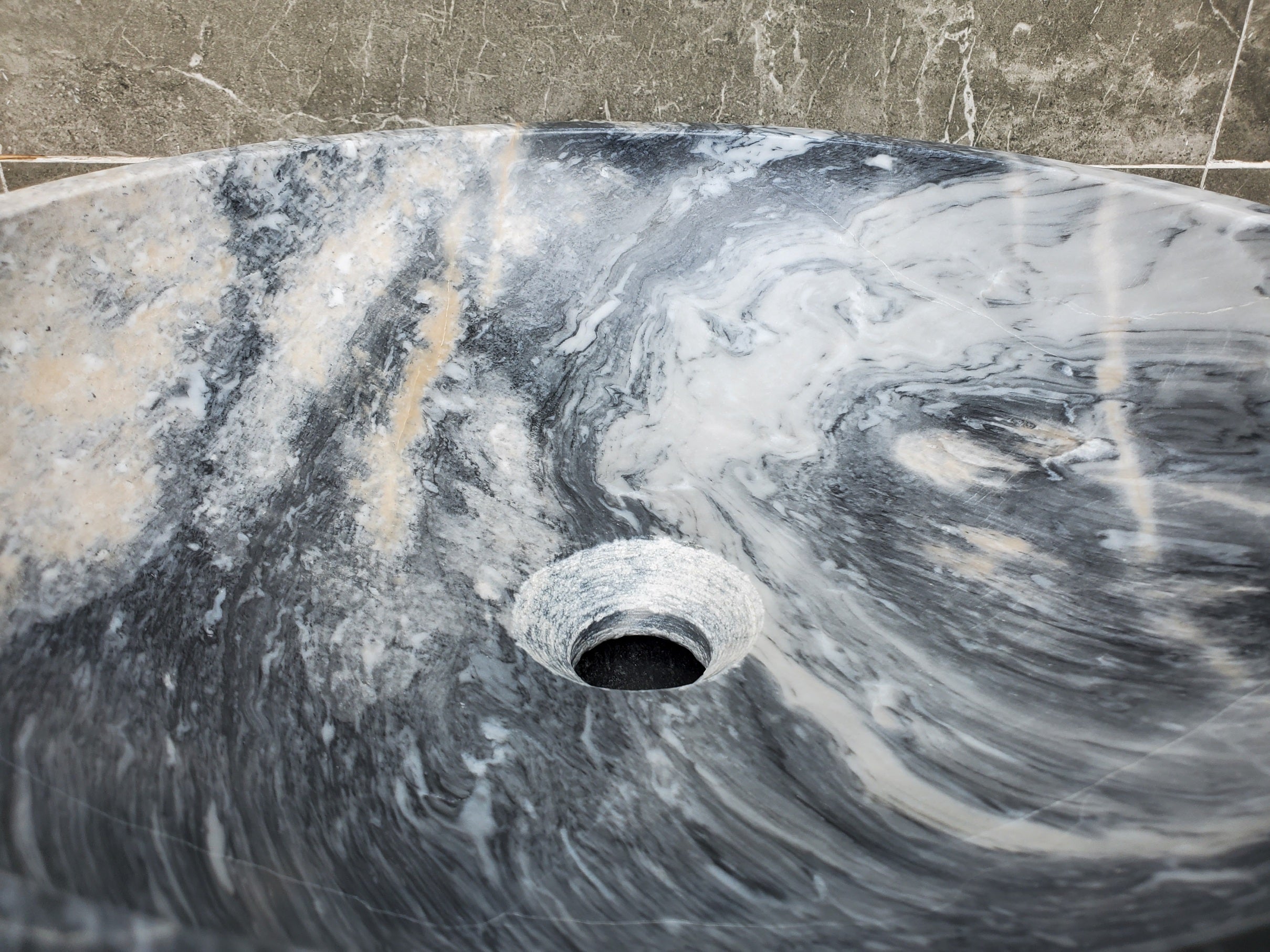 S31_04 Round Marble Vessel Bathroom Sink - 16 x 16  inch