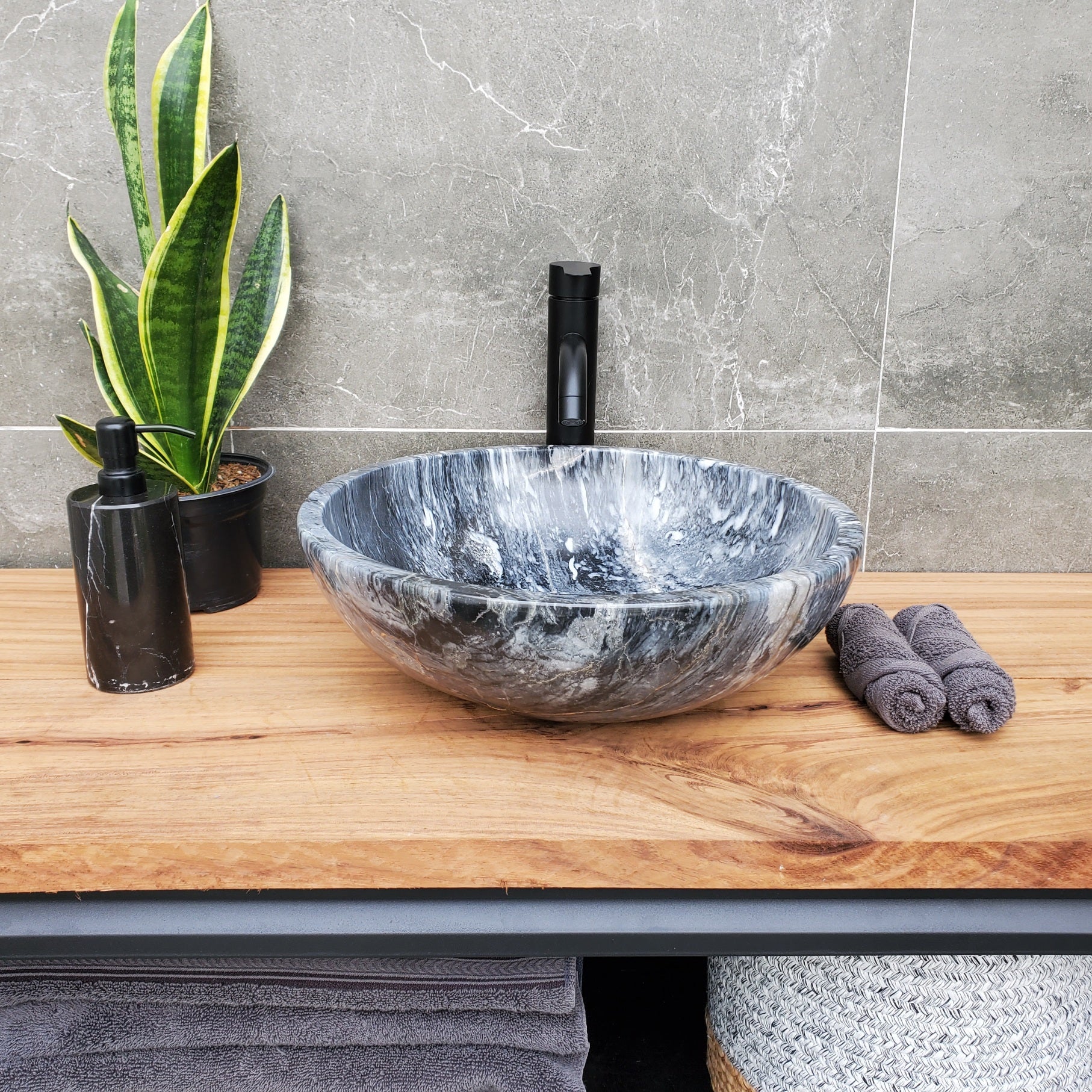 S31_05 Round Marble Vessel Bathroom Sink - 16 x 16  inch