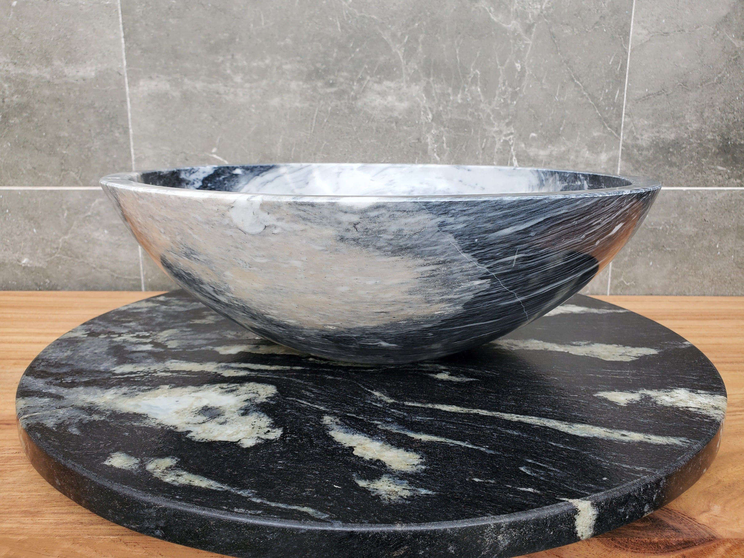 S31_04 Round Marble Vessel Bathroom Sink - 16 x 16  inch