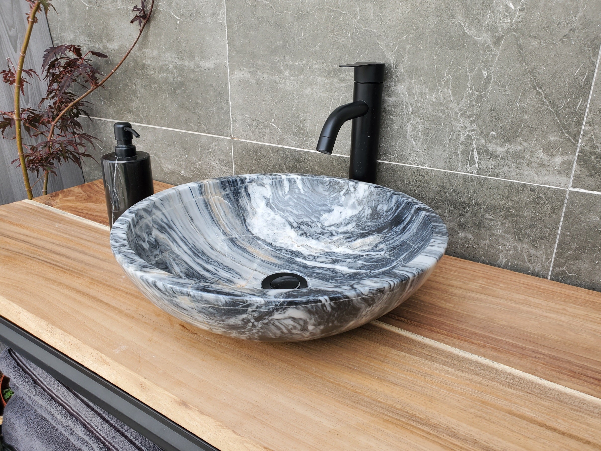 S29_21 Marble Stone Vessel Bathroom Sink (Round)