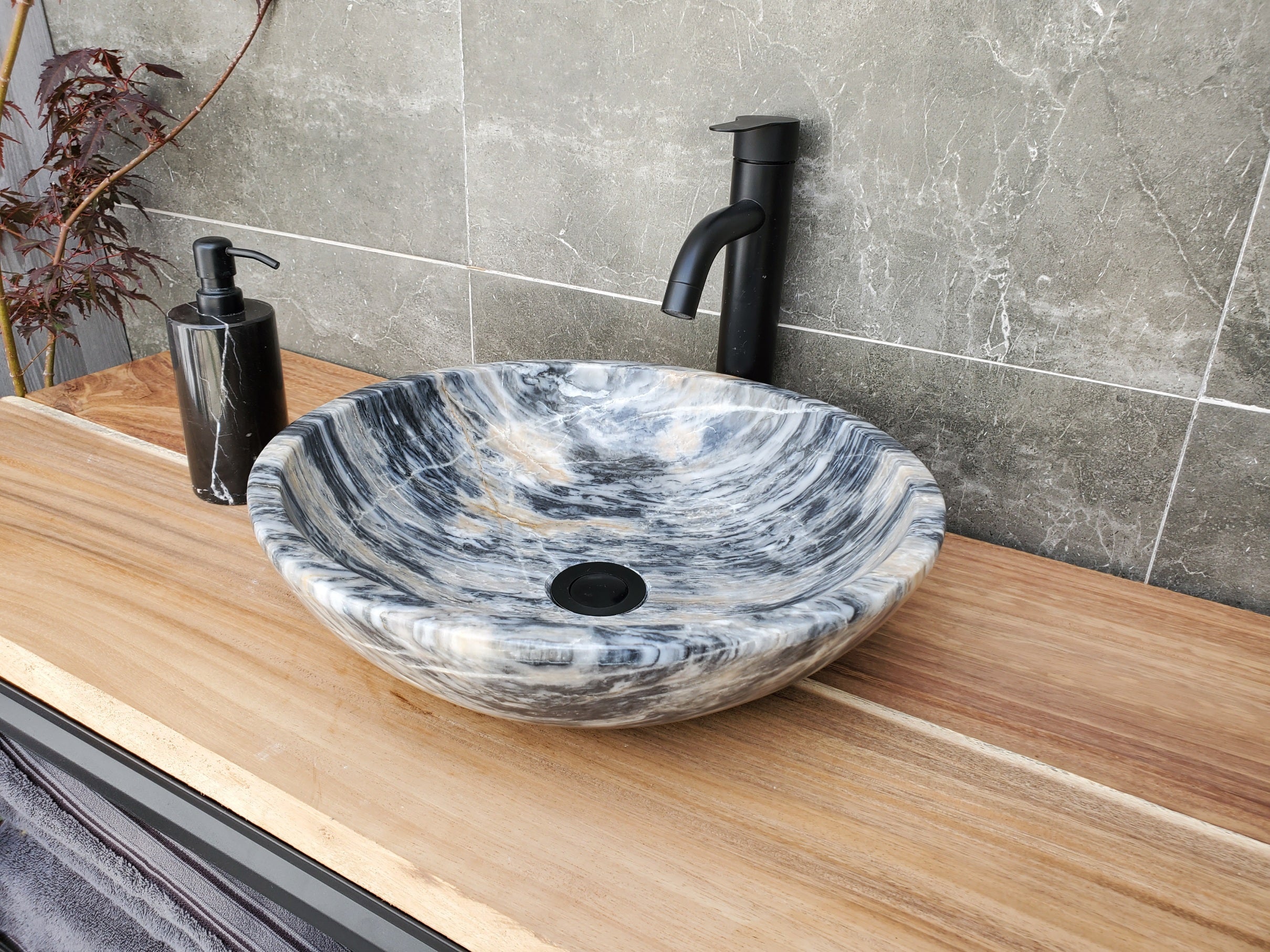 S29_22 Marble Stone Vessel Bathroom Sink (Round)