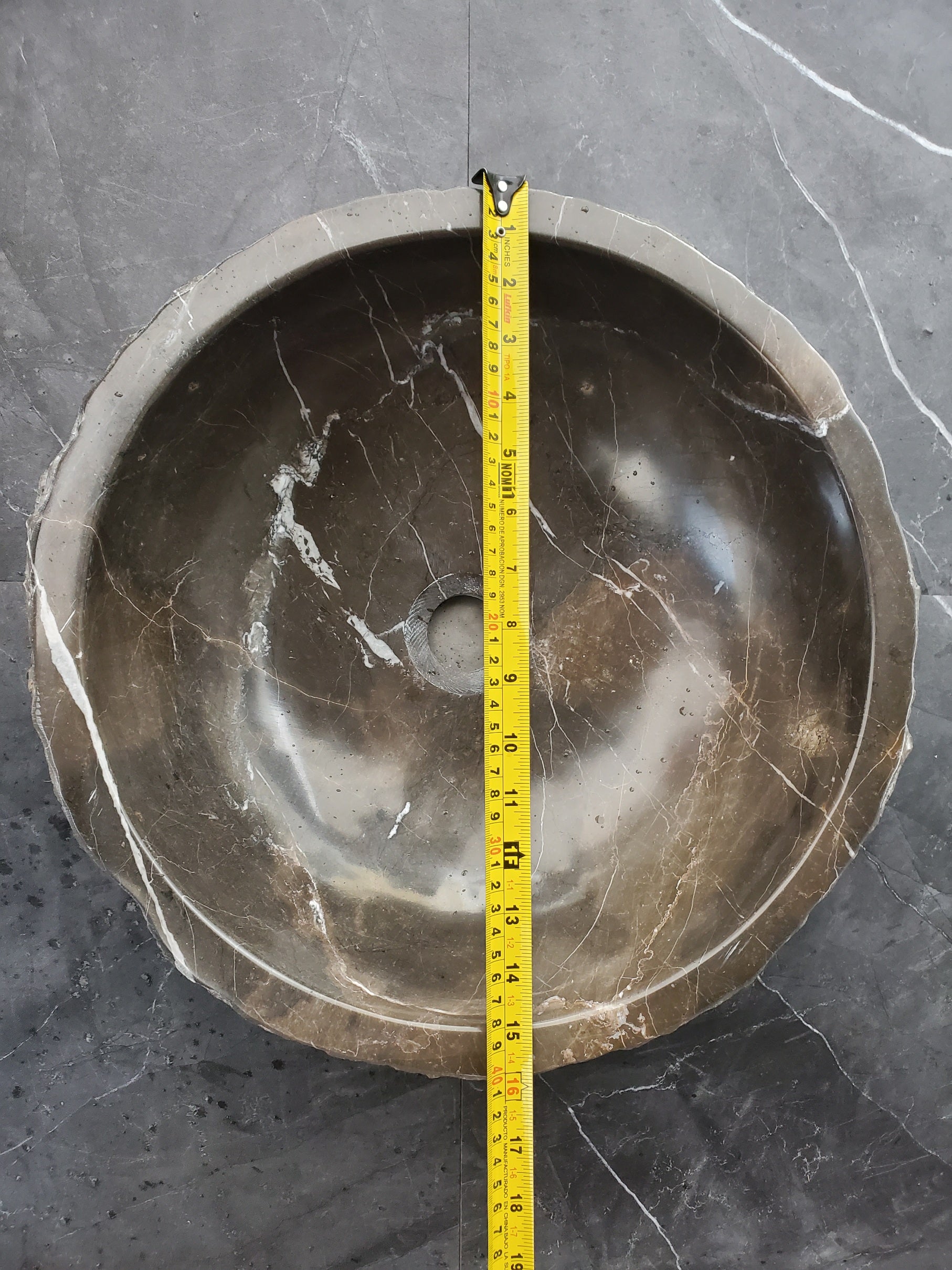 S37_23 Round Black Marble Stone Vessel Bathroom Sink - 16 x 16 inch Marble Sinks Featured Marble Sinks Sinks