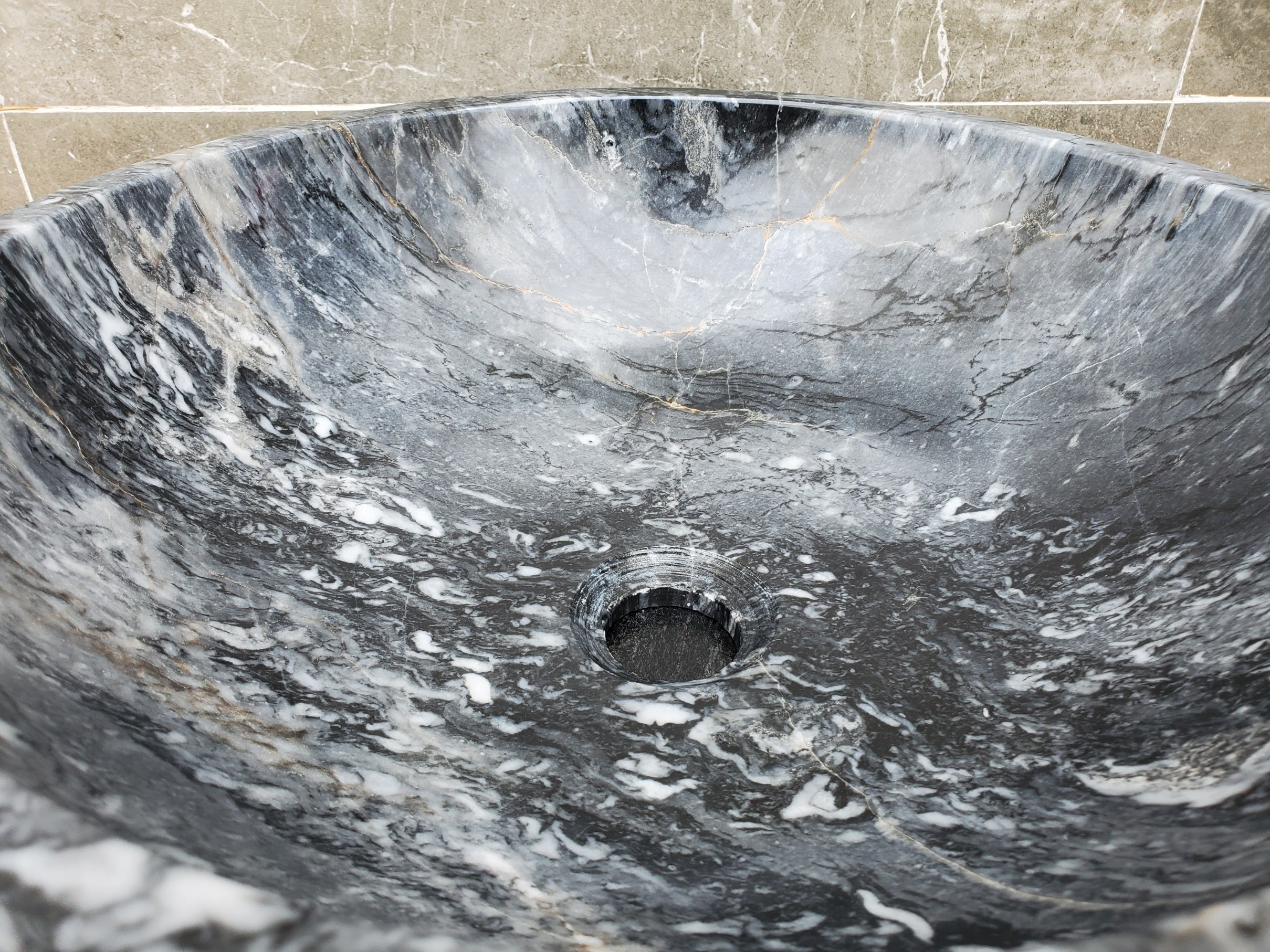 S31_05 Round Marble Vessel Bathroom Sink - 16 x 16  inch