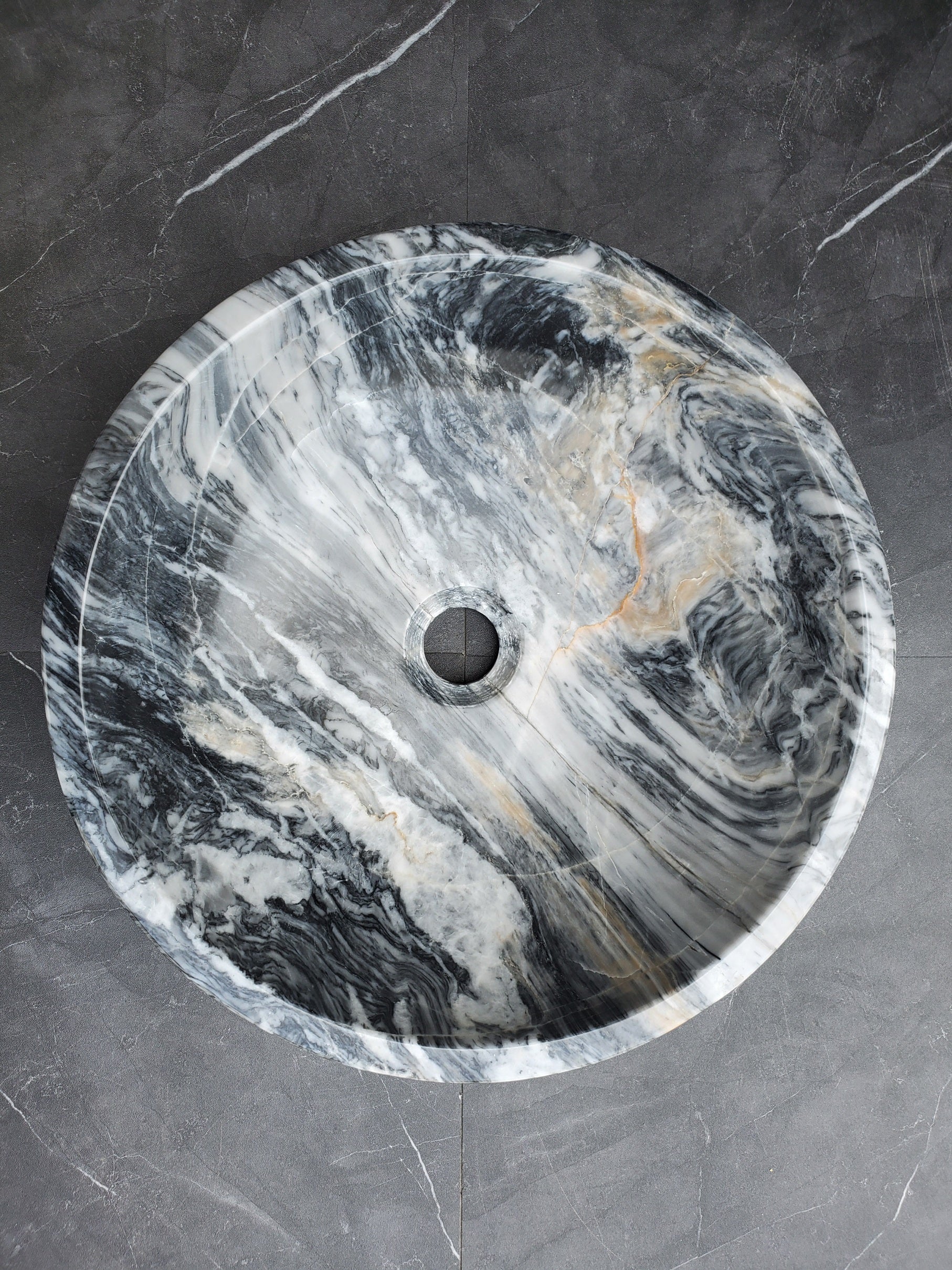 S29_21 Marble Stone Vessel Bathroom Sink (Round)