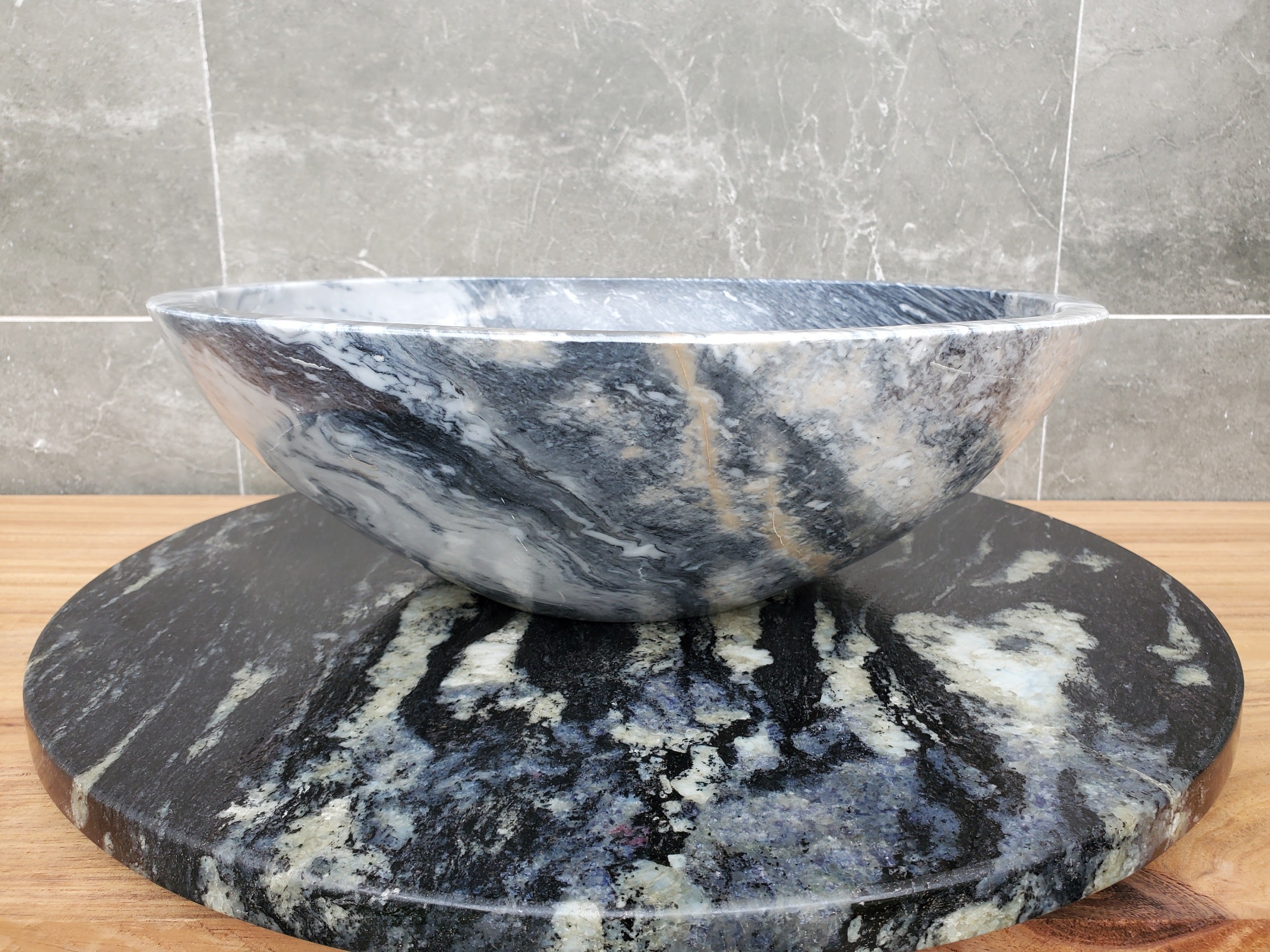 S31_04 Round Marble Vessel Bathroom Sink - 16 x 16  inch
