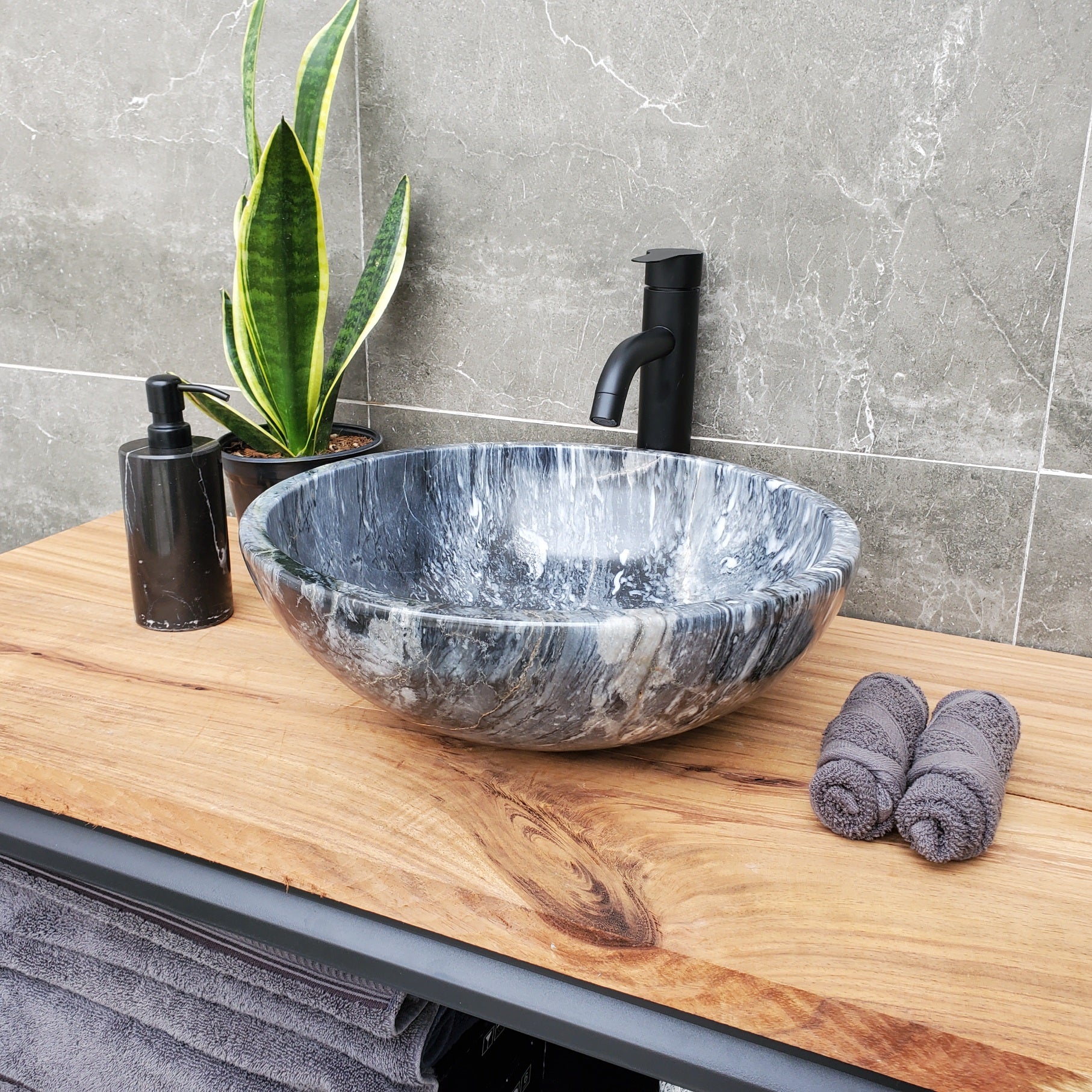 S31_05 Round Marble Vessel Bathroom Sink - 16 x 16  inch