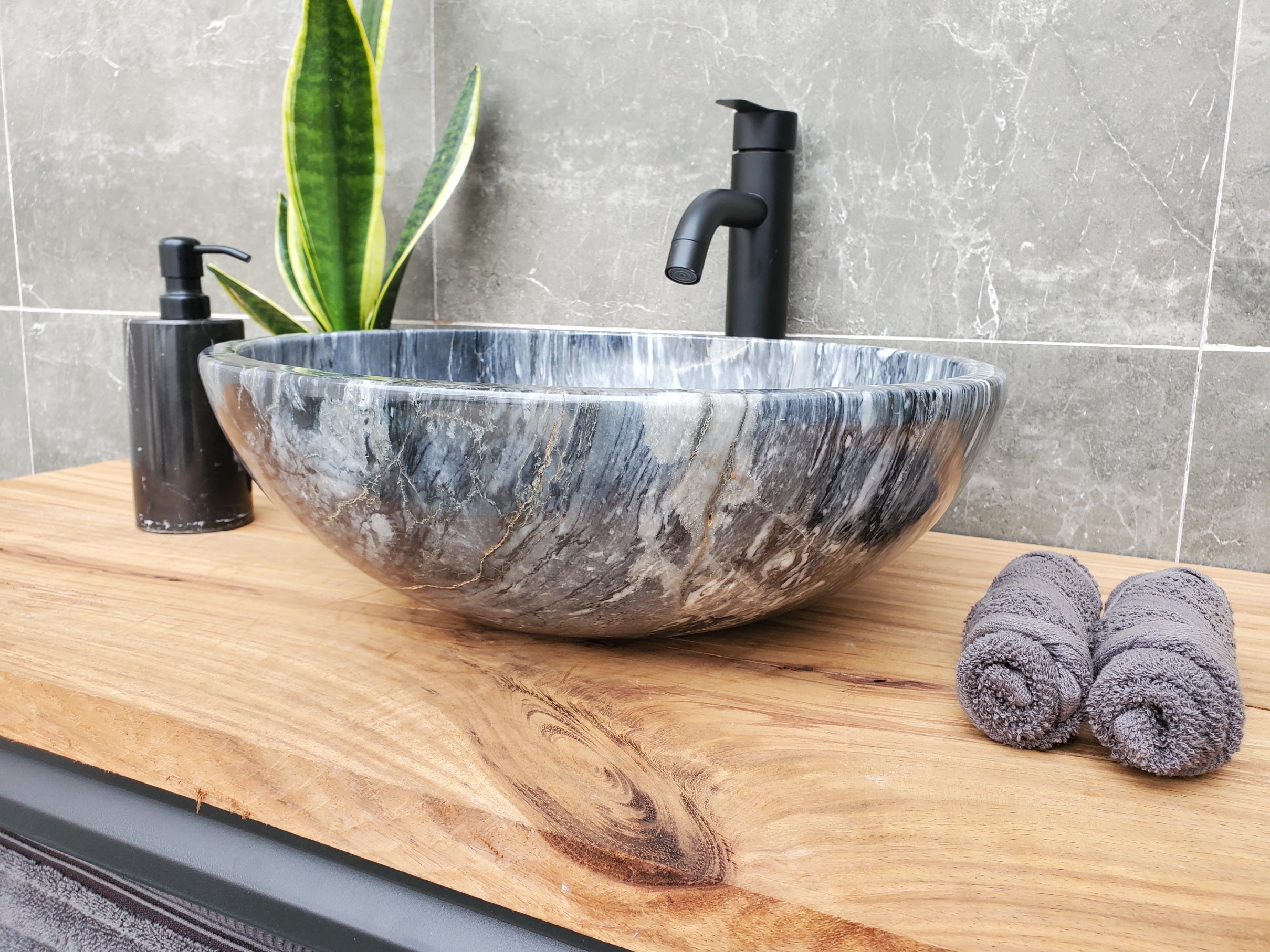 S31_05 Round Marble Vessel Bathroom Sink