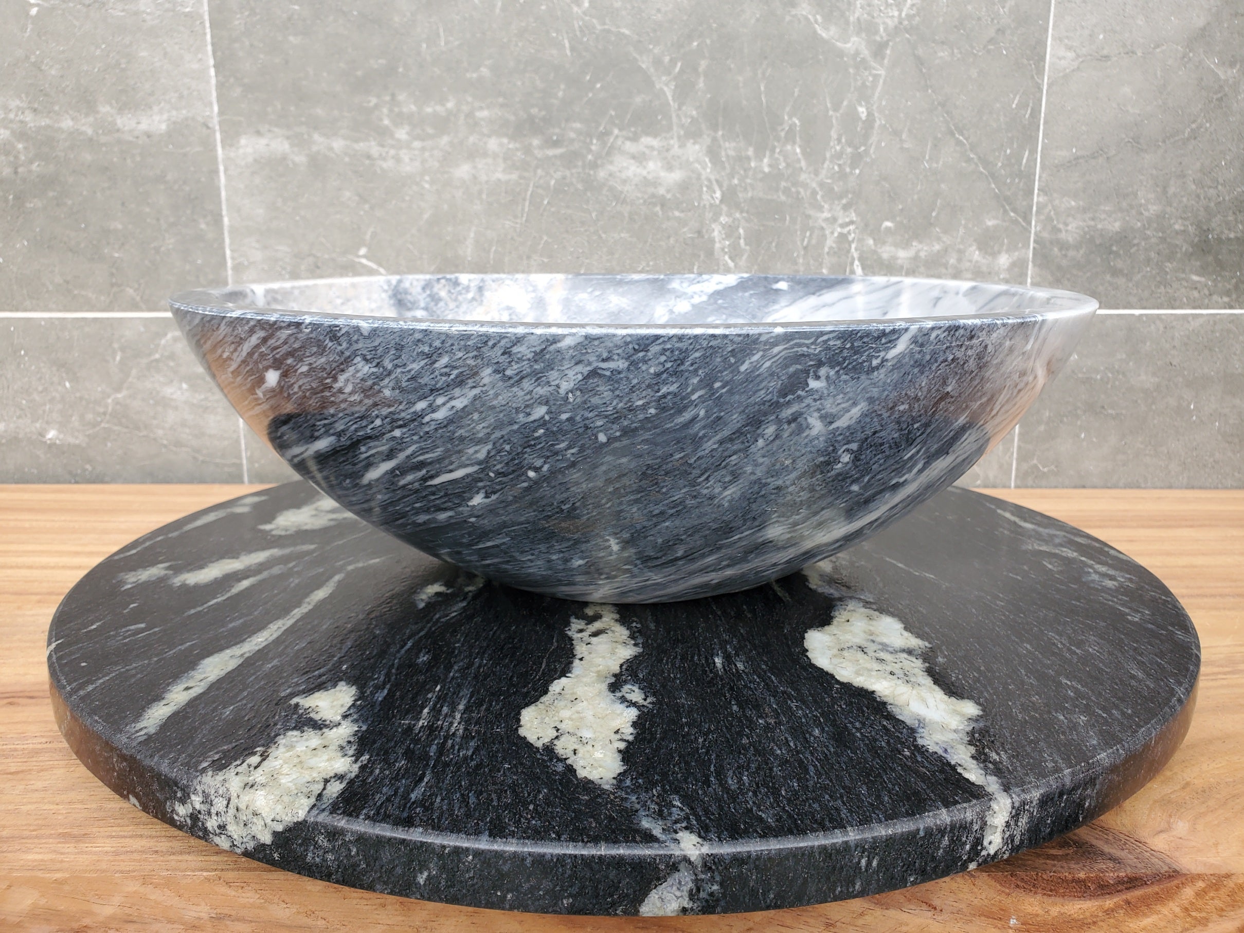 S31_04 Round Marble Vessel Bathroom Sink - 16 x 16  inch