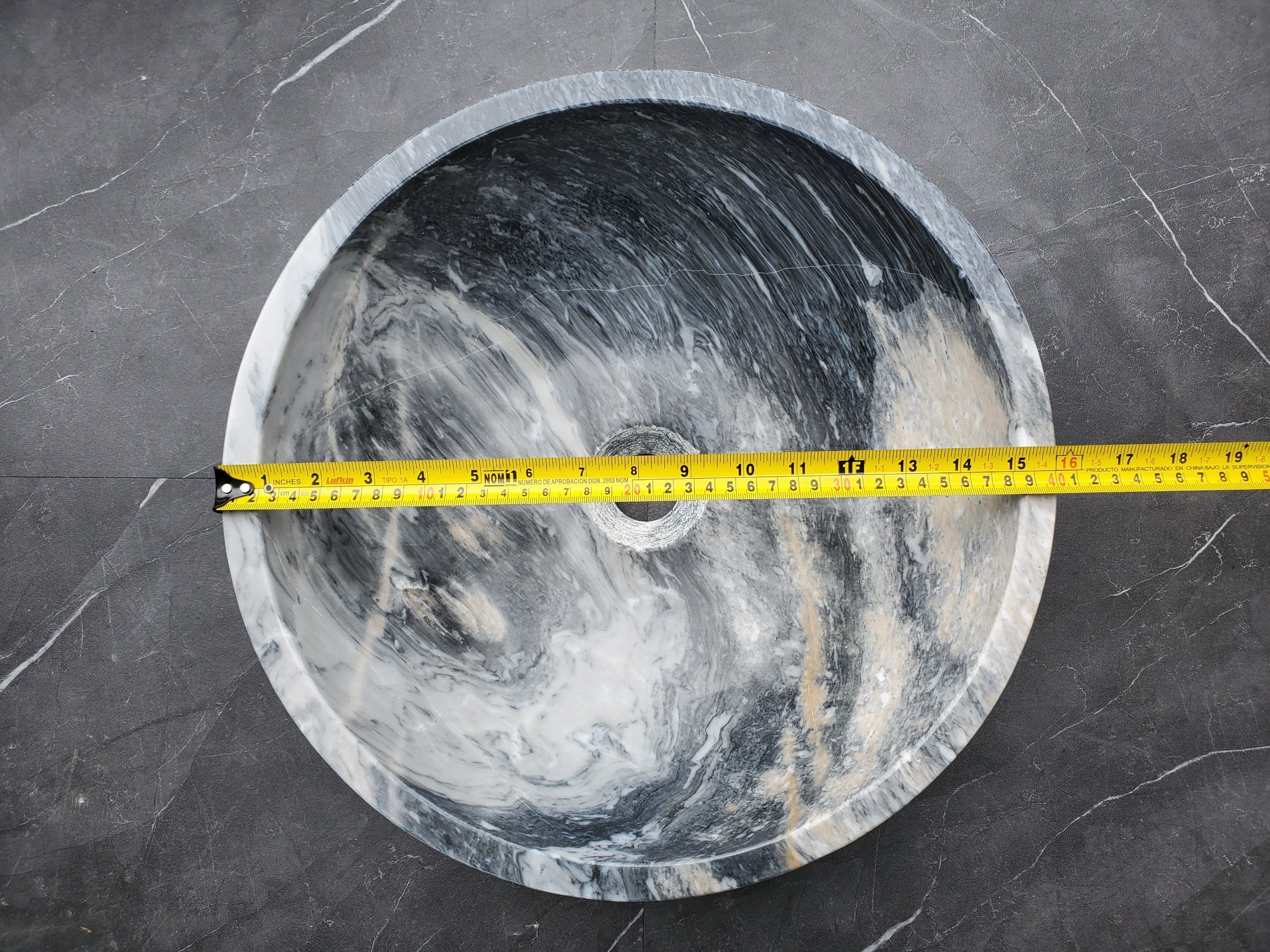 S31_04 Round Marble Vessel Bathroom Sink - 16 x 16  inch