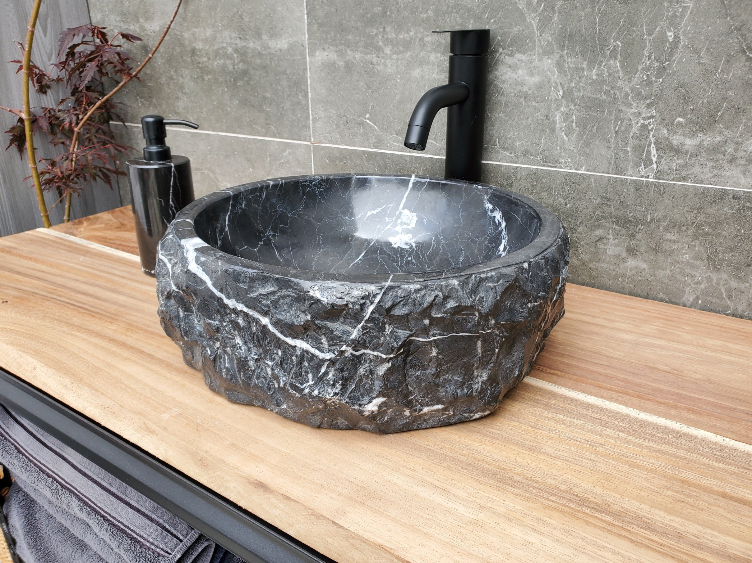 S29_26 Marble Stone Vessel Bathroom Sink - 14 x 14 inch