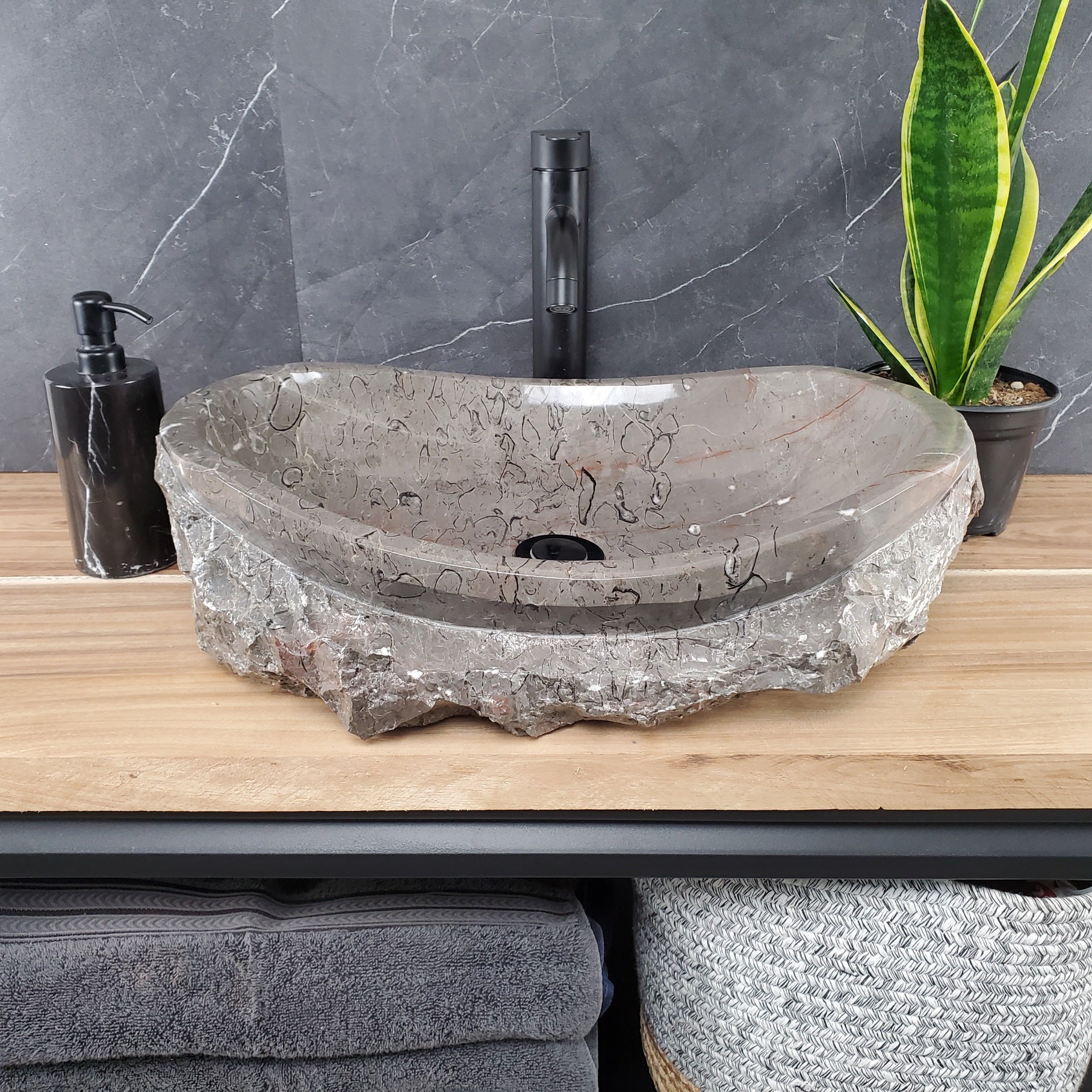 S28_23 Marble Stone Vessel Bathroom Sink - 20 x 14 inch