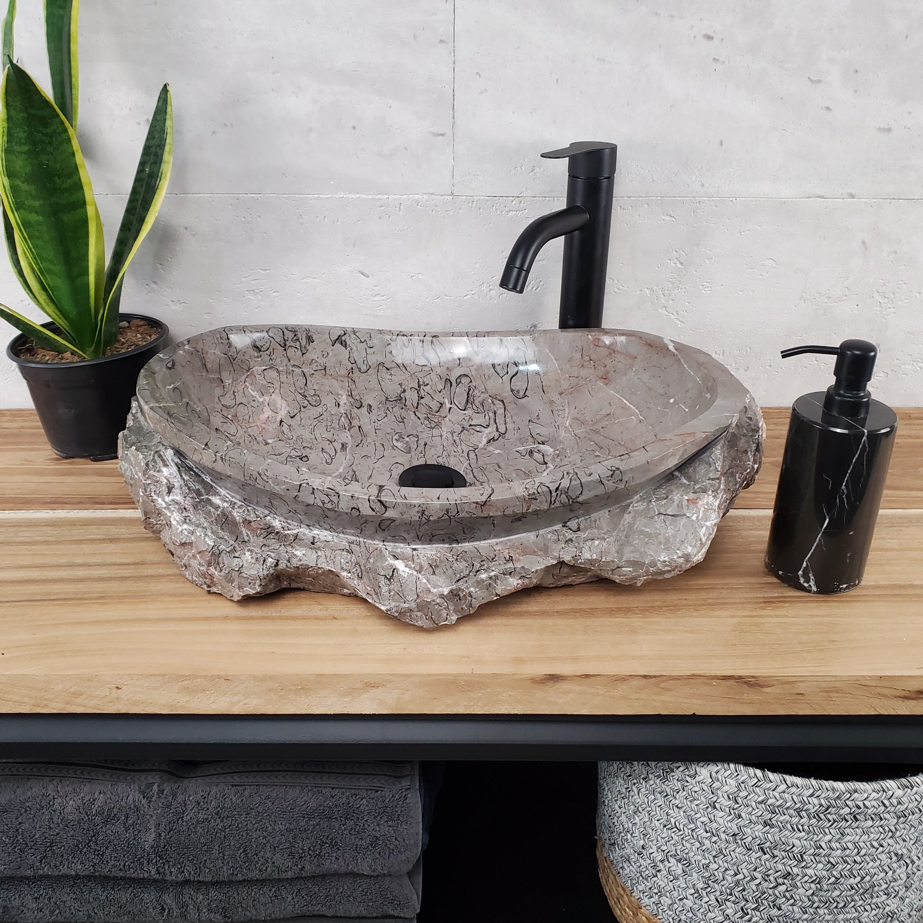 S28_20 Marble Stone Vessel Bathroom Sink - 20 x 15 inch