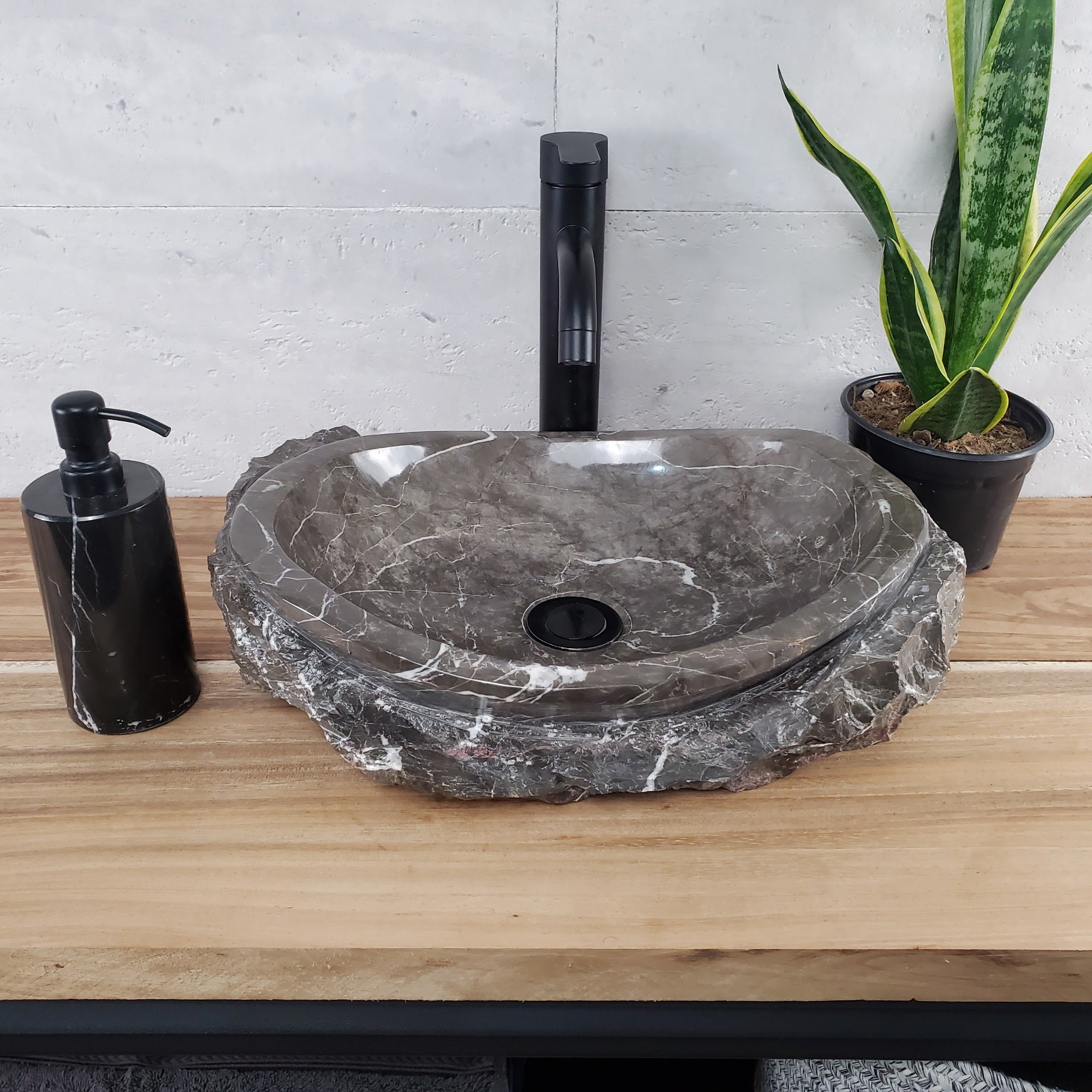 S28_18 Marble Stone Vessel Bathroom Sink - 16 x 13 inch
