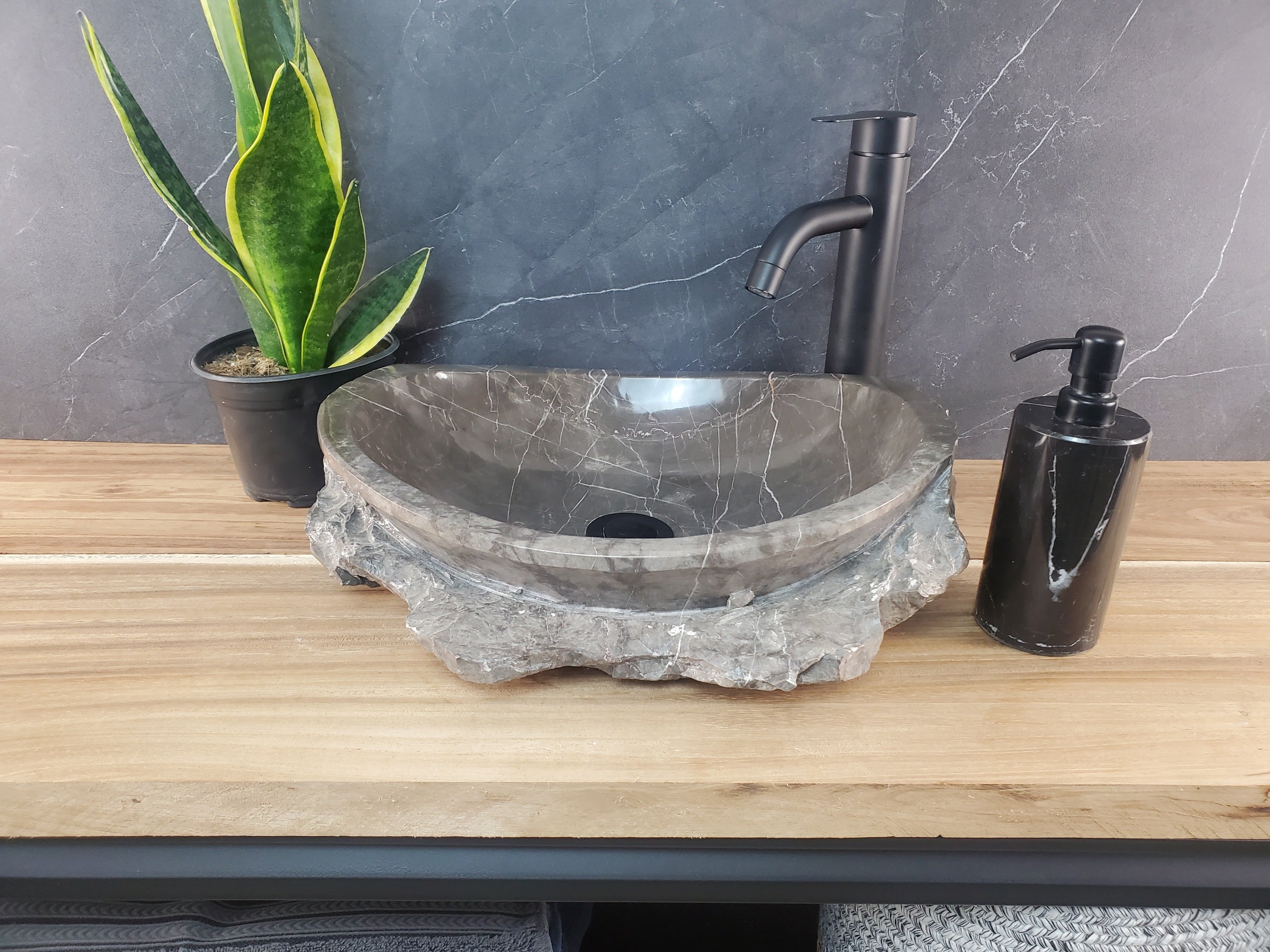 S28_19 Marble Stone Vessel Bathroom Sink - 16 x 13 inch