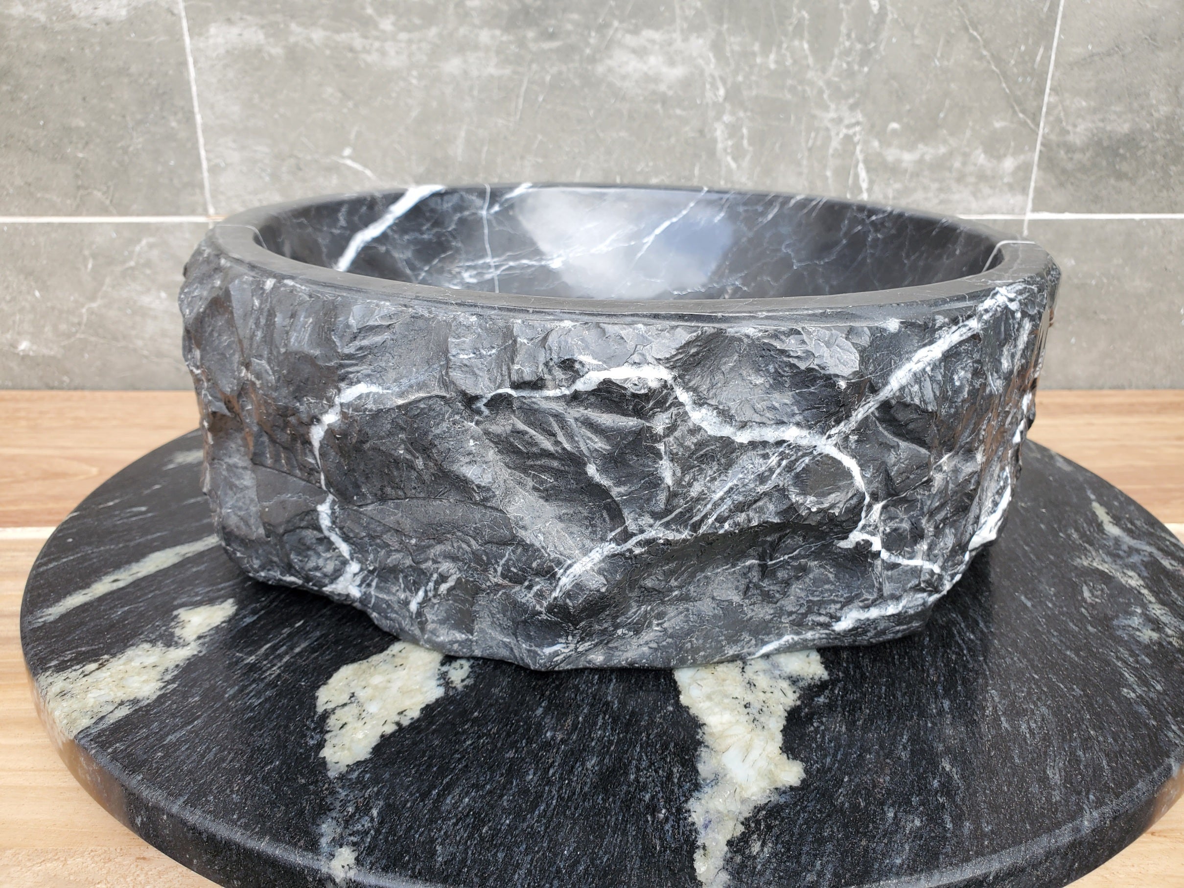 S29_26 Marble Stone Vessel Bathroom Sink - 14 x 14 inch