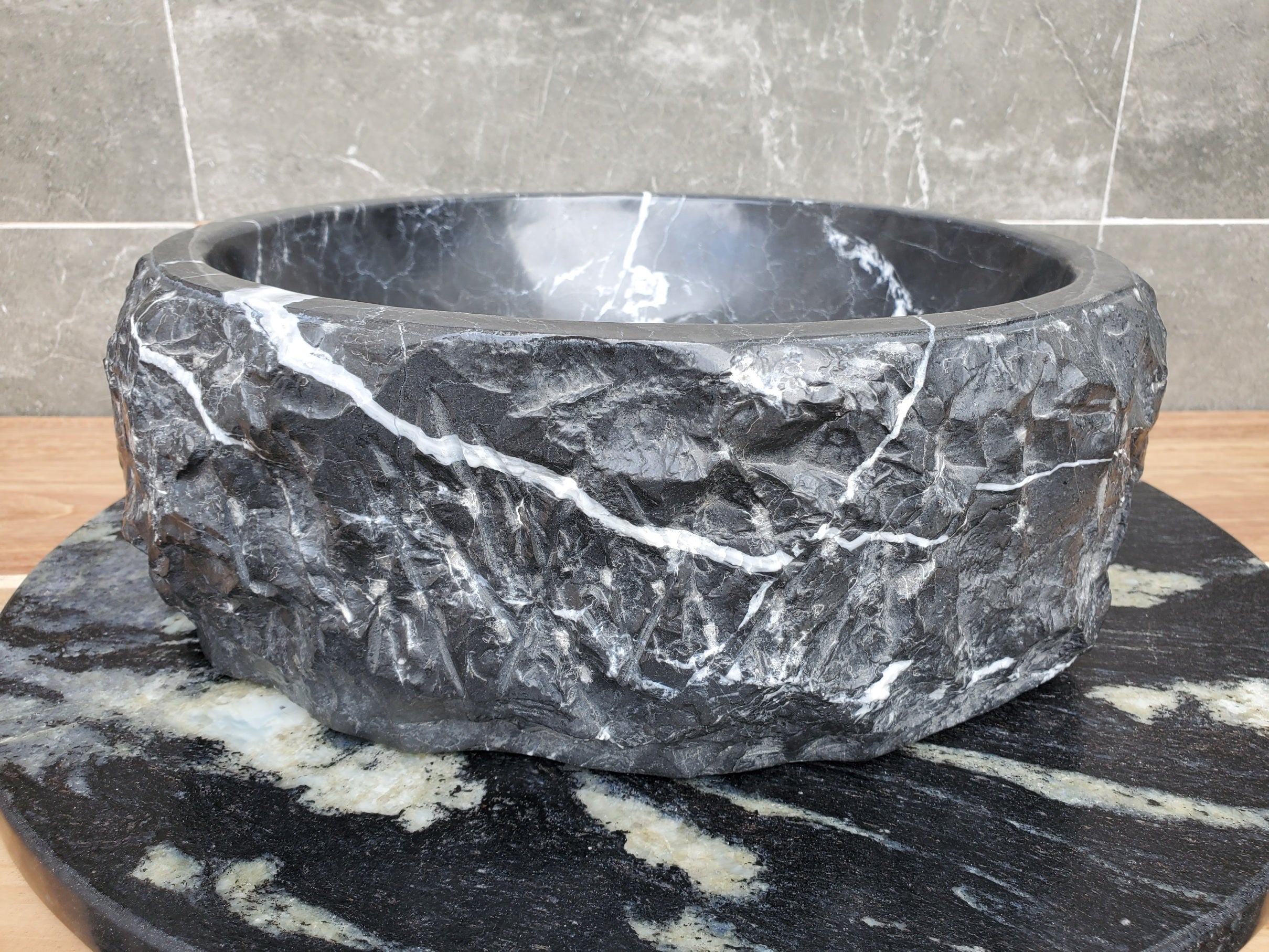 S29_26 Marble Stone Vessel Bathroom Sink - 14 x 14 inch