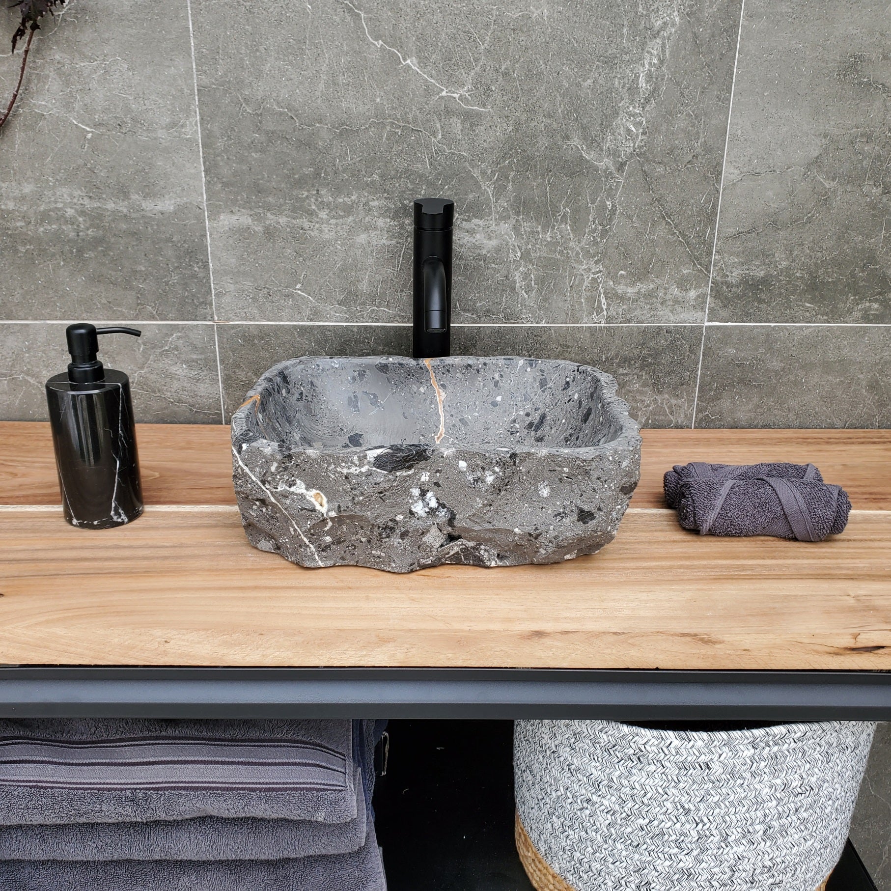 S29_25 Natural Stone Vessel Bathroom Sink - 15 x 11 inch