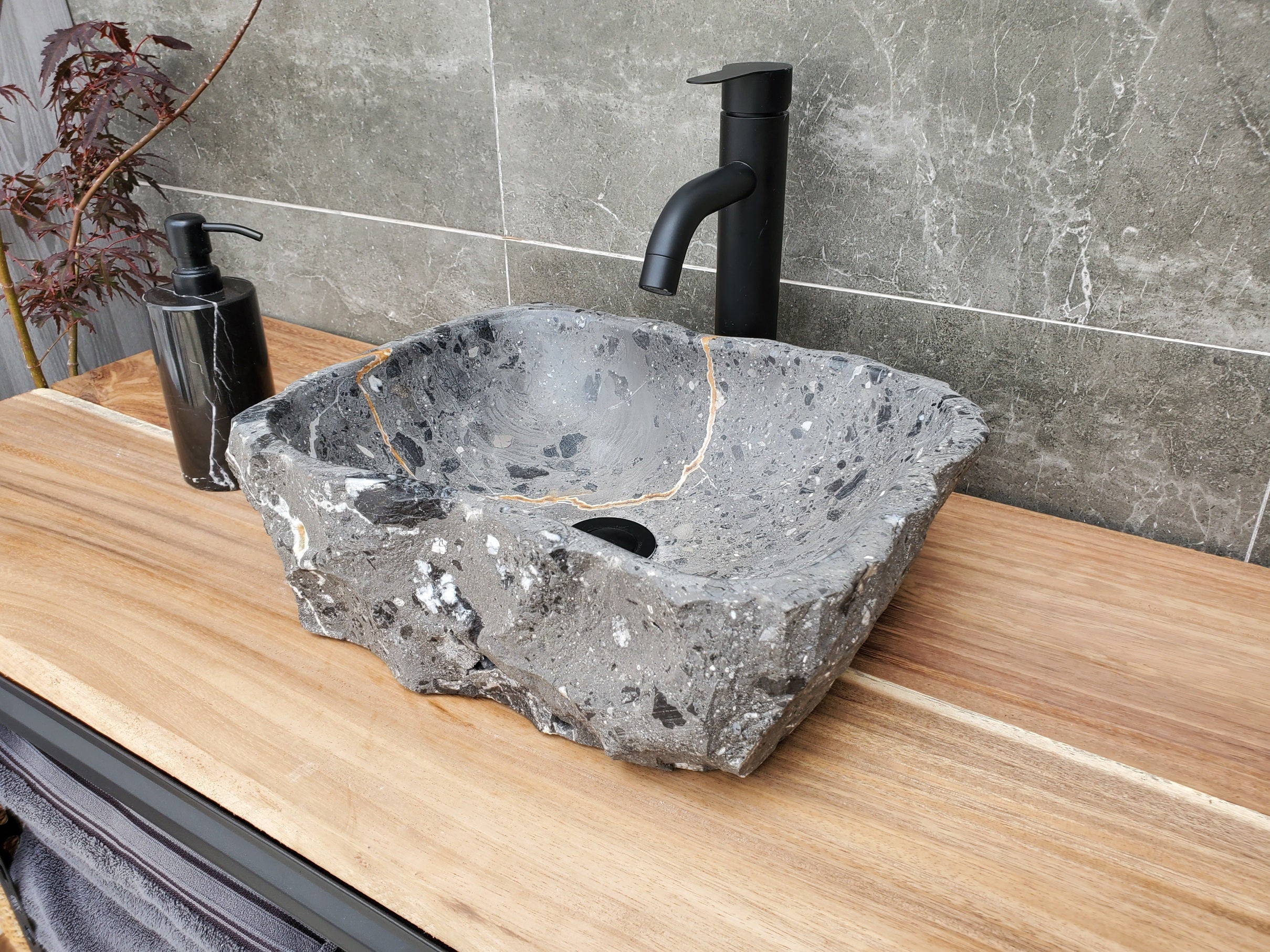 S29_25 Natural Stone Vessel Bathroom Sink - 15 x 11 inch