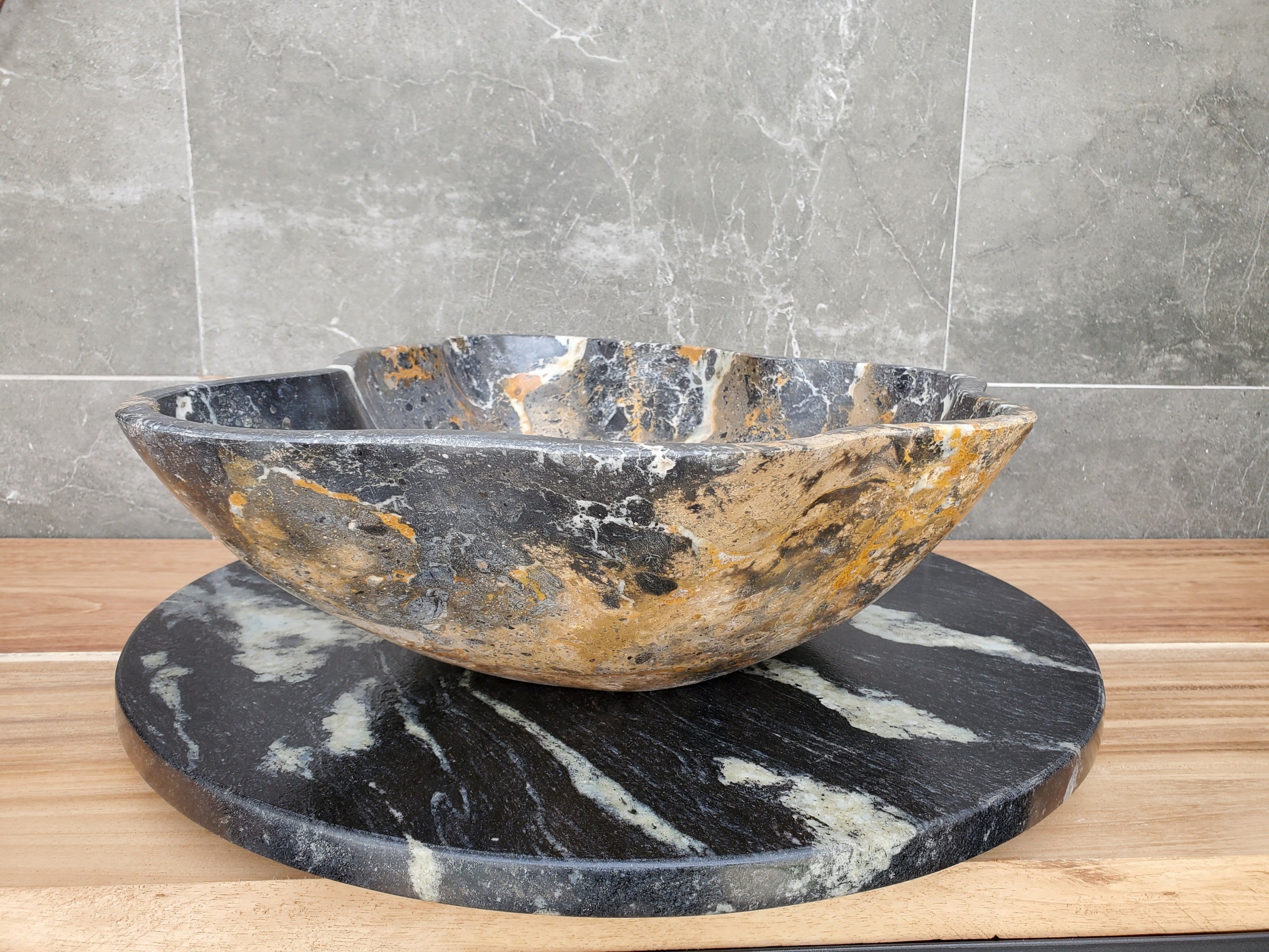 S29_24 Natural Stone Vessel Bathroom Sink -  19 x 14 inch