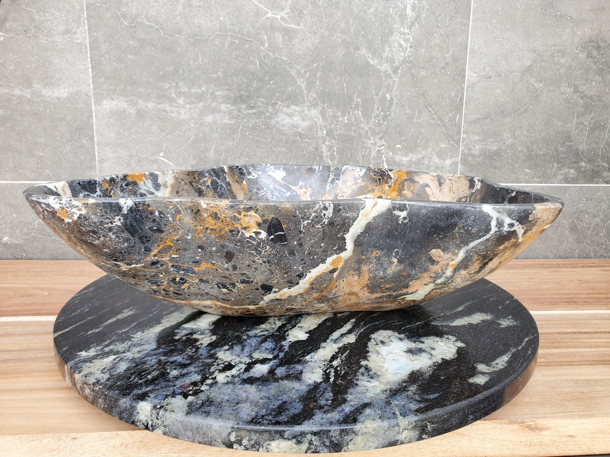 S29_24 Natural Stone Vessel Bathroom Sink -  19 x 14 inch