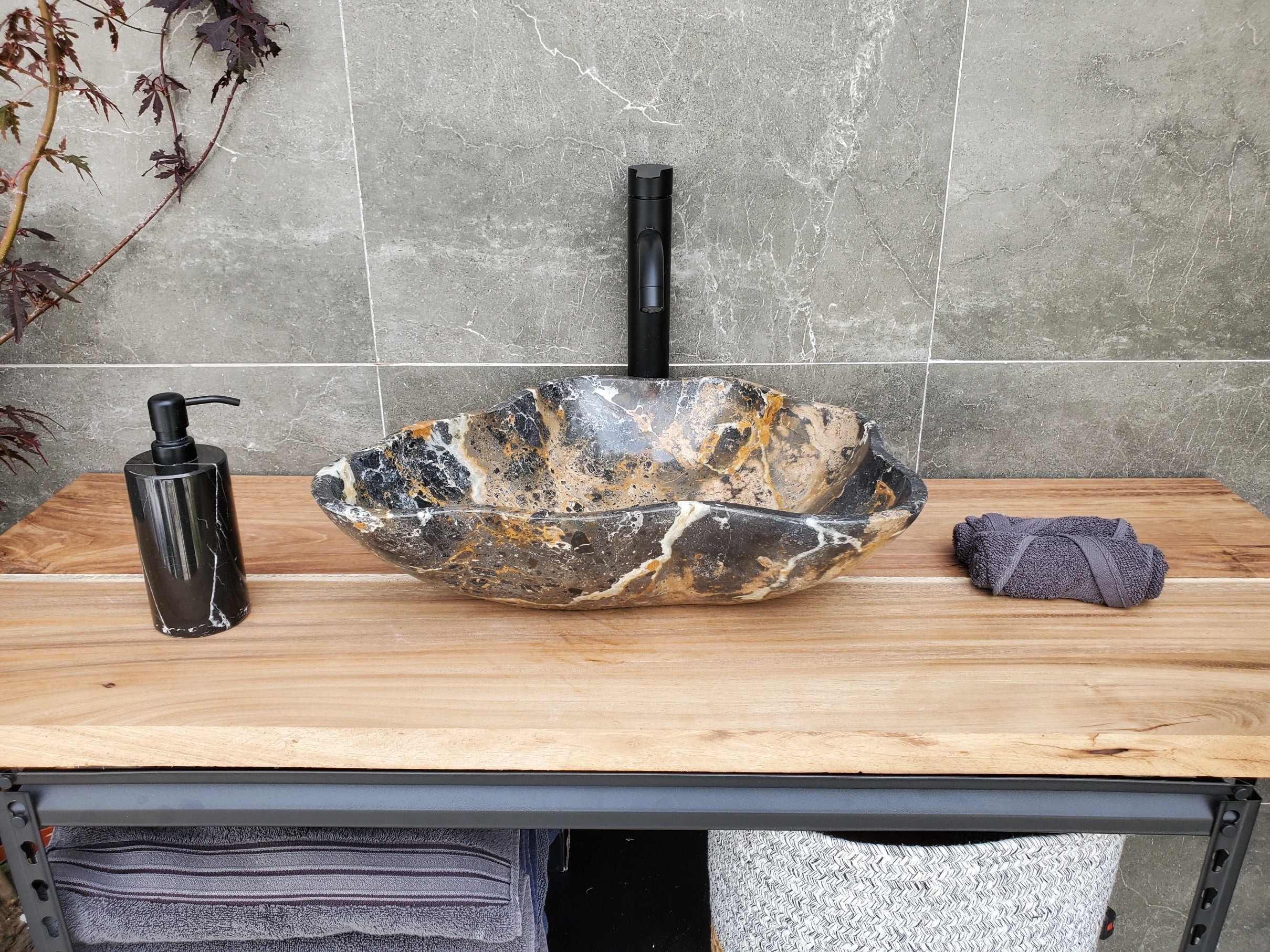 S29_24 Natural Stone Vessel Bathroom Sink -  19 x 14 inch