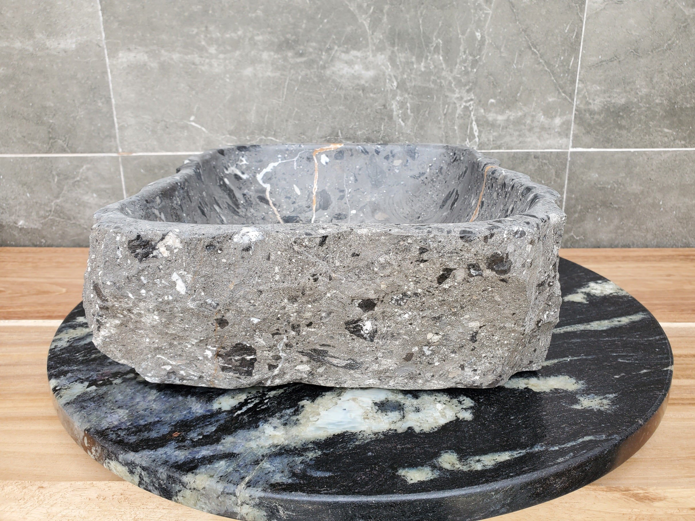 S29_25 Natural Stone Vessel Bathroom Sink - 15 x 11 inch