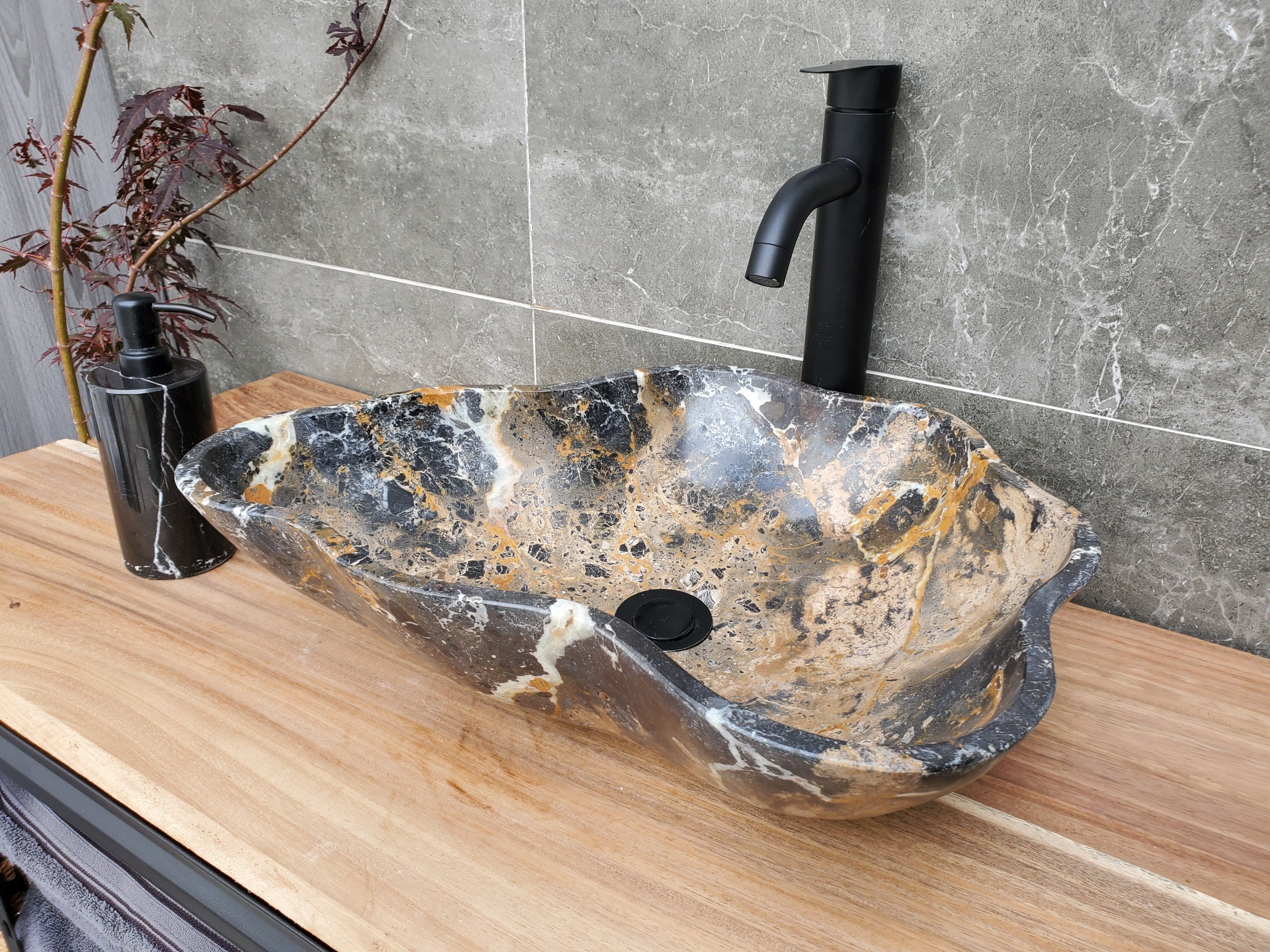 S29_24 Natural Stone Vessel Bathroom Sink -  19 x 14 inch