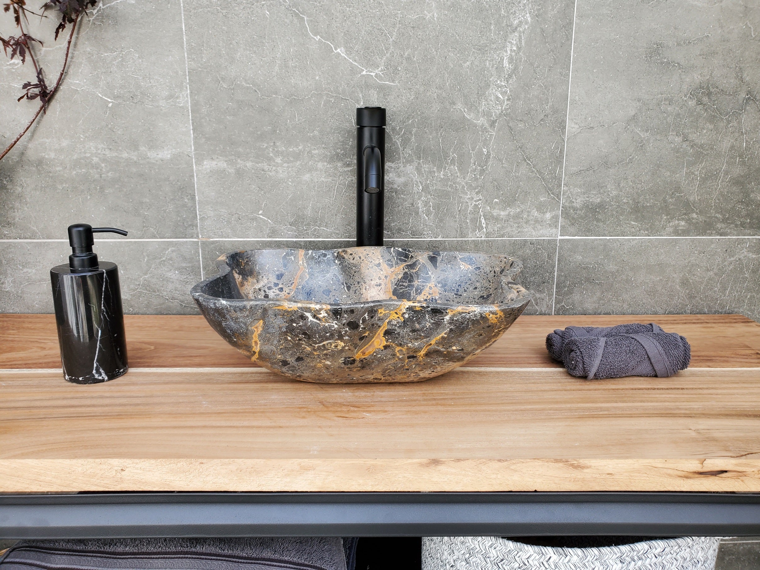S29_23 Natural Stone Vessel Bathroom Sink - 16.5 x 13 inch