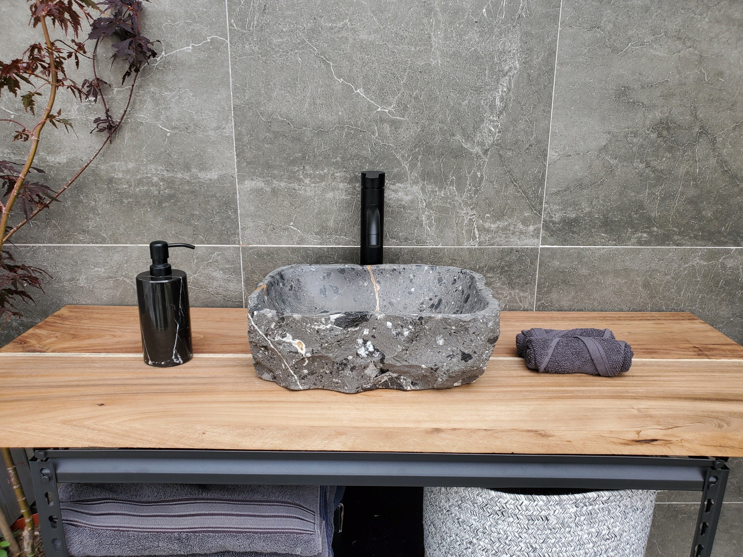 S29_25 Natural Stone Vessel Bathroom Sink - 15 x 11 inch