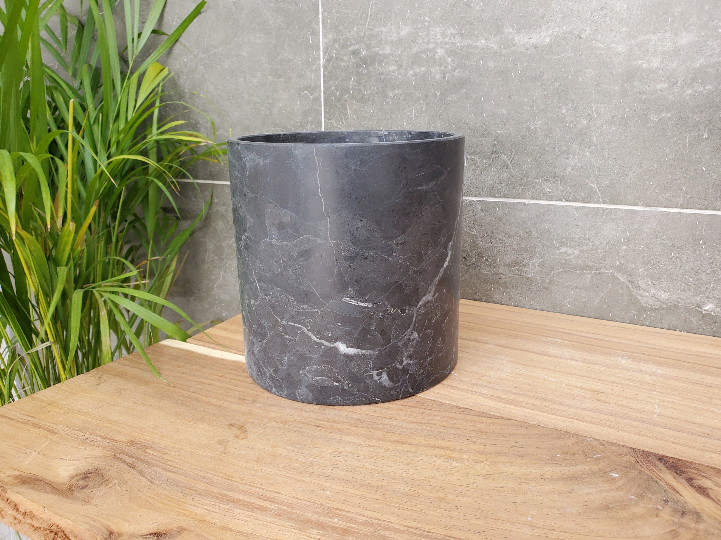 WB_11RD Black Marble Stone Waste Basket - Matte Finish