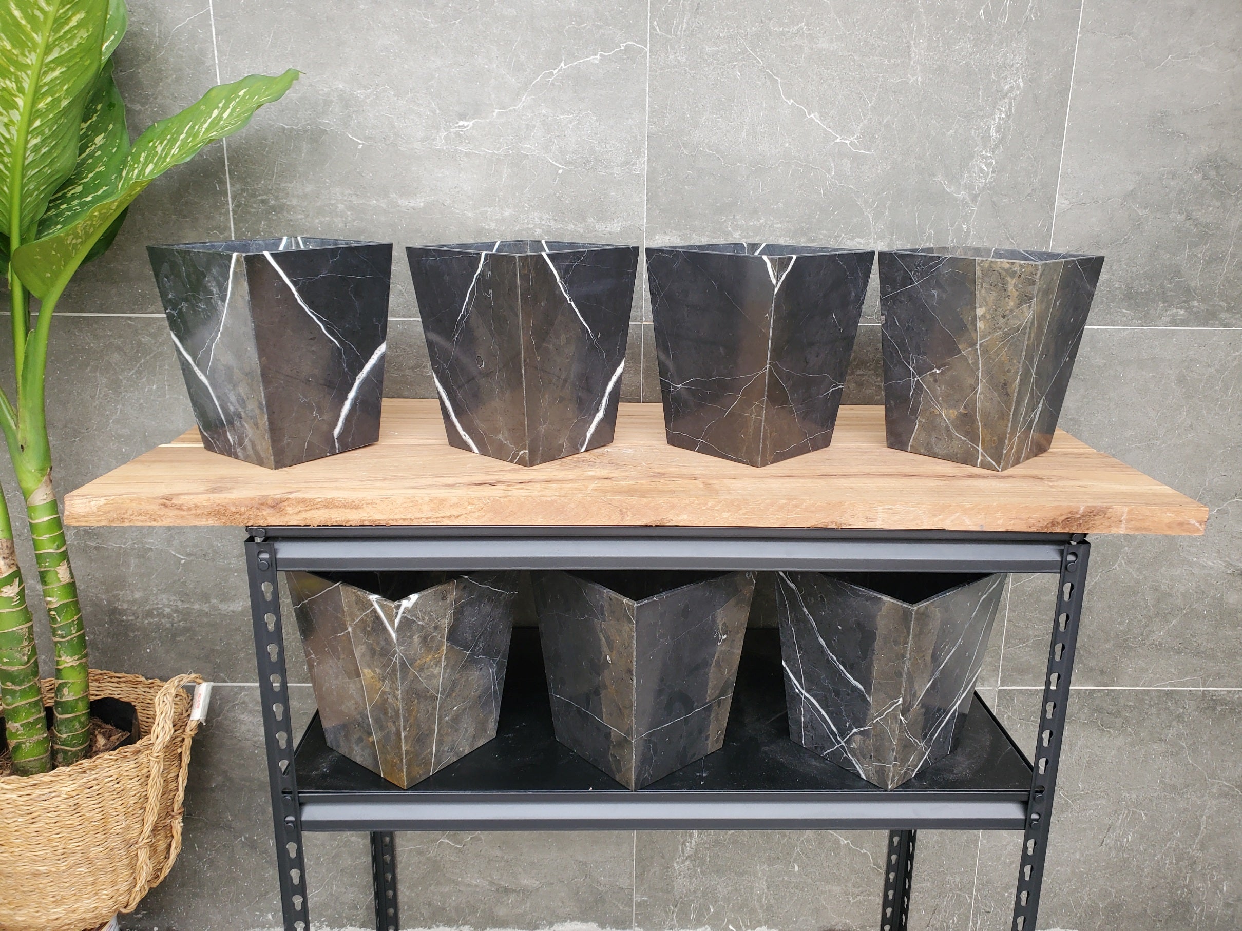 WB_10SQ Marble Stone Waste Basket