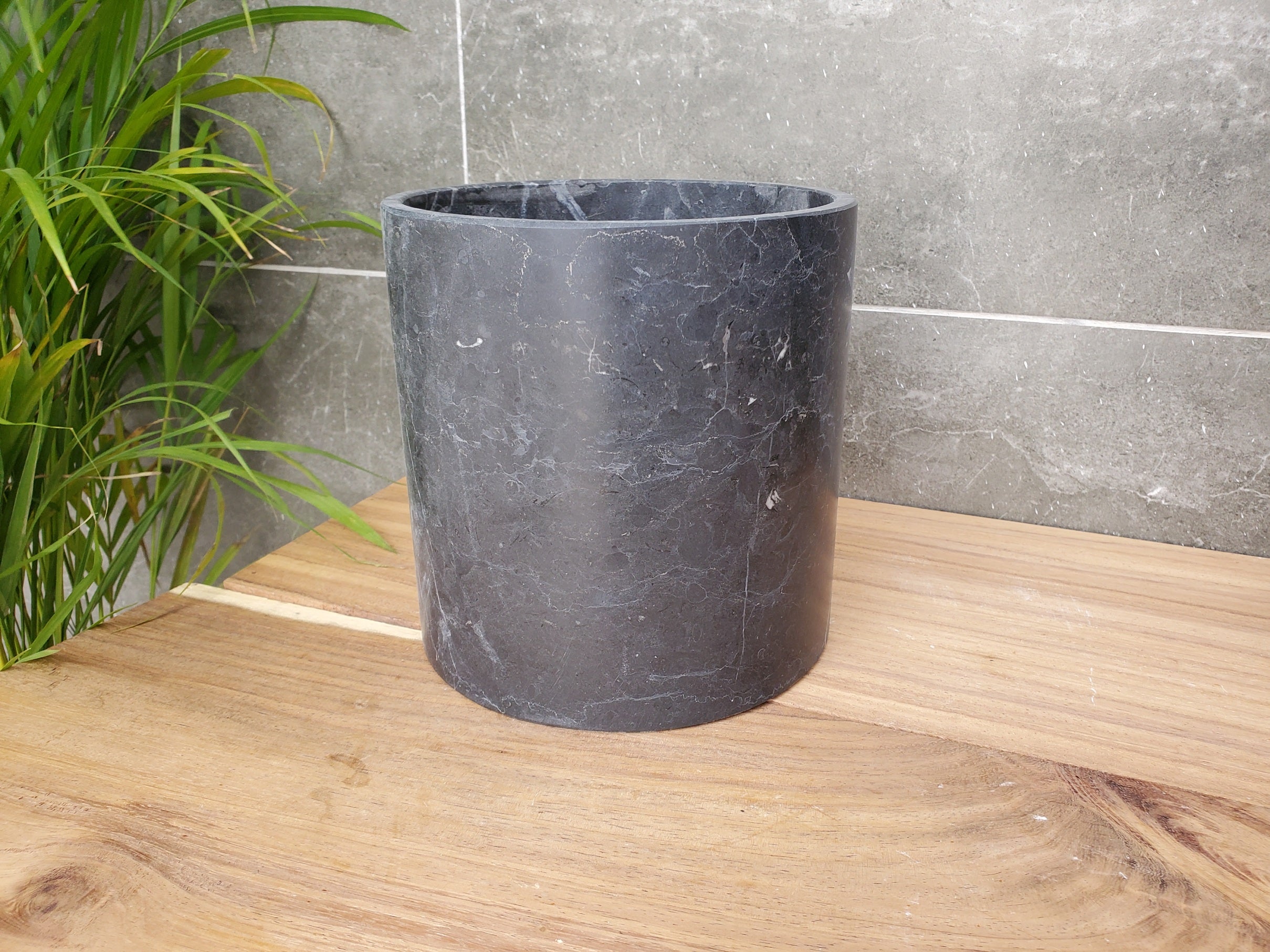 WB_11RD Black Marble Stone Waste Basket - Matte Finish