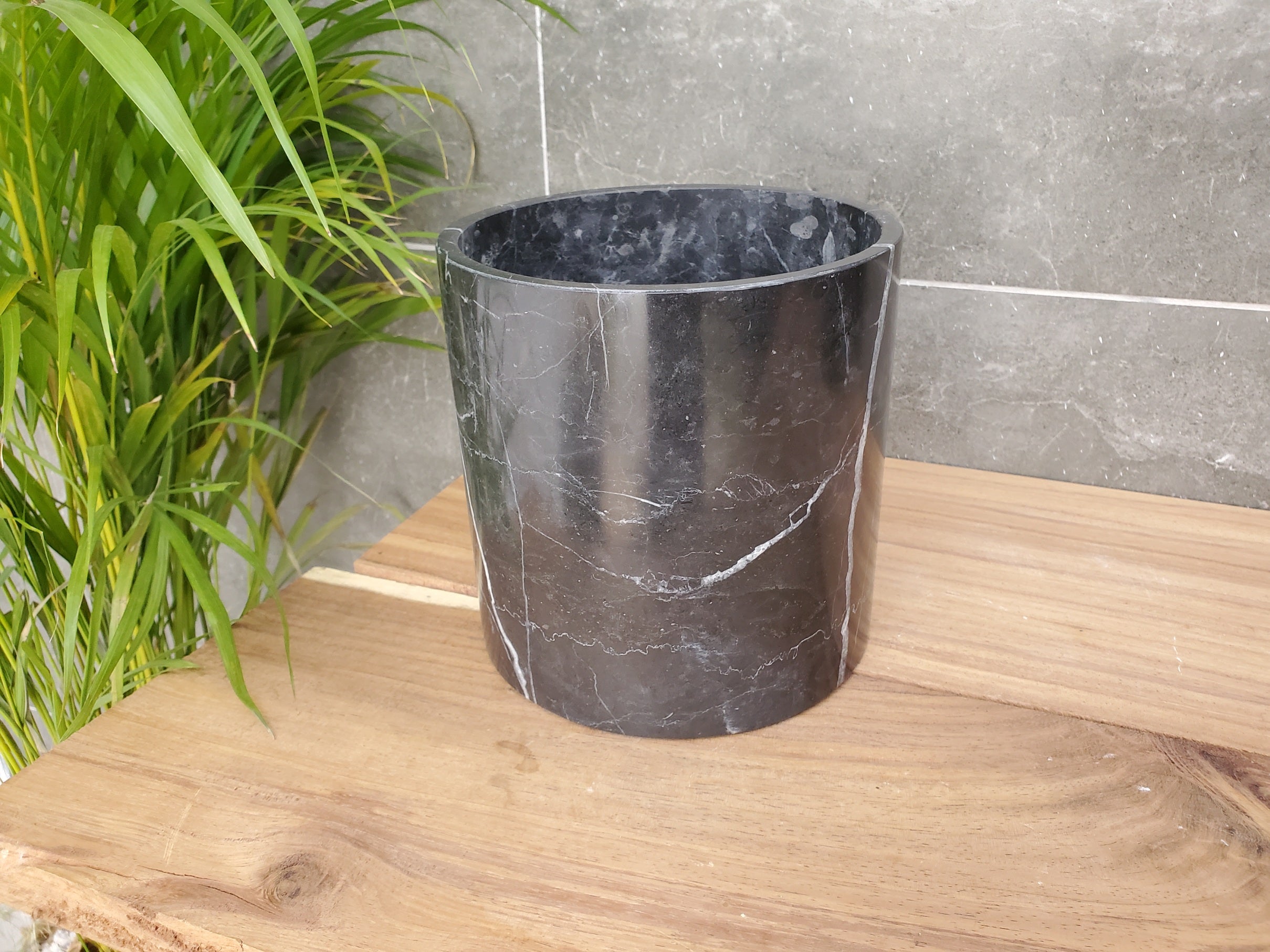 WB_09RD Black Marble Stone Waste Basket - Polished Finish