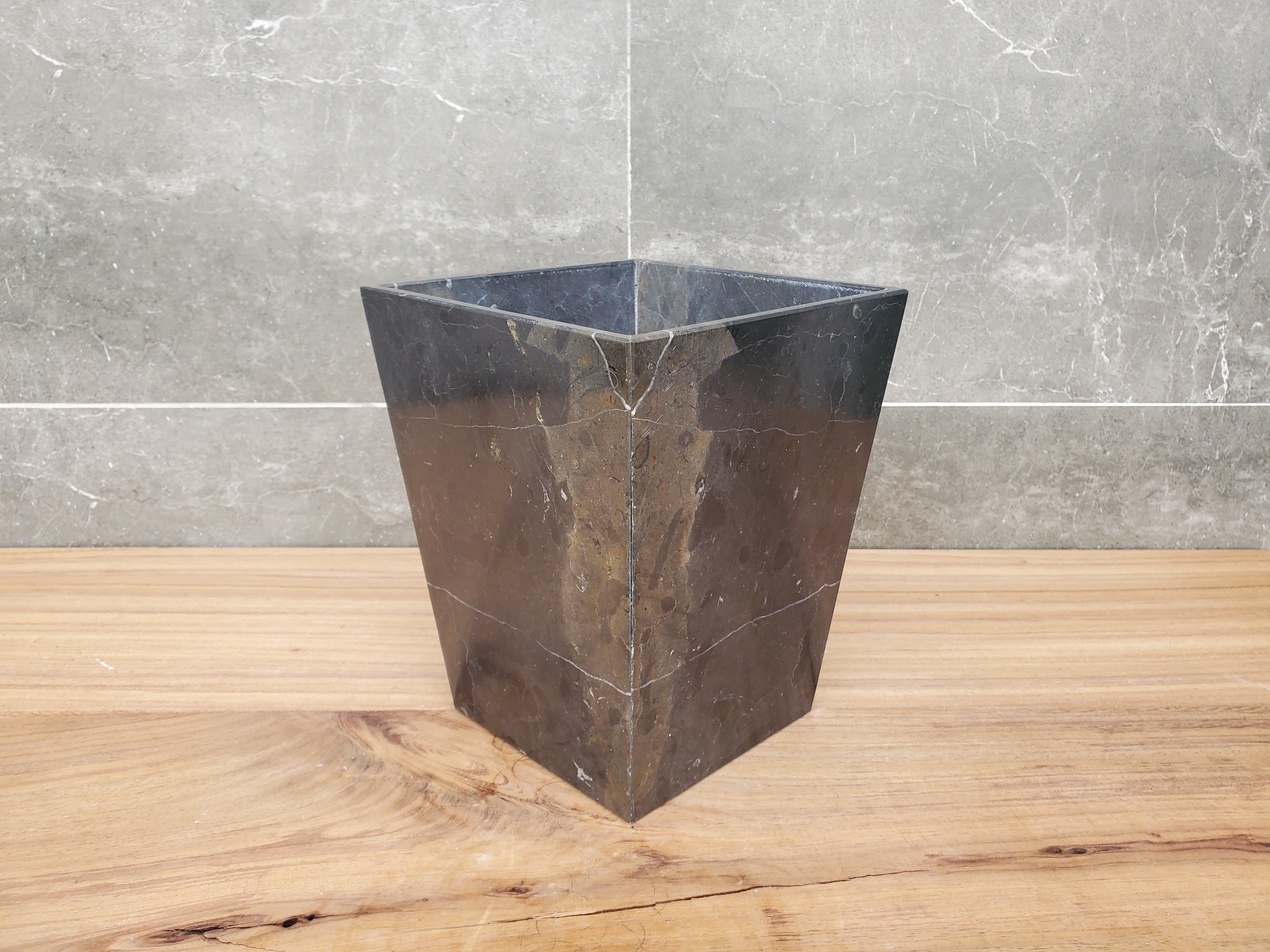 WB_10SQ Marble Stone Waste Basket