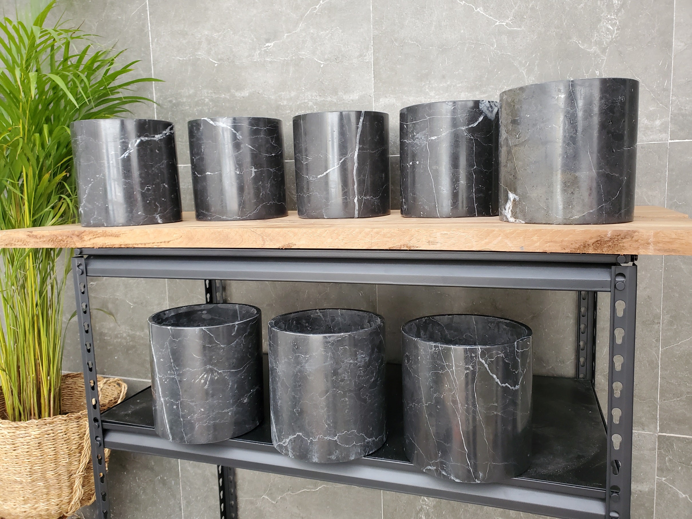 WB_09RD Black Marble Stone Waste Basket - Polished Finish