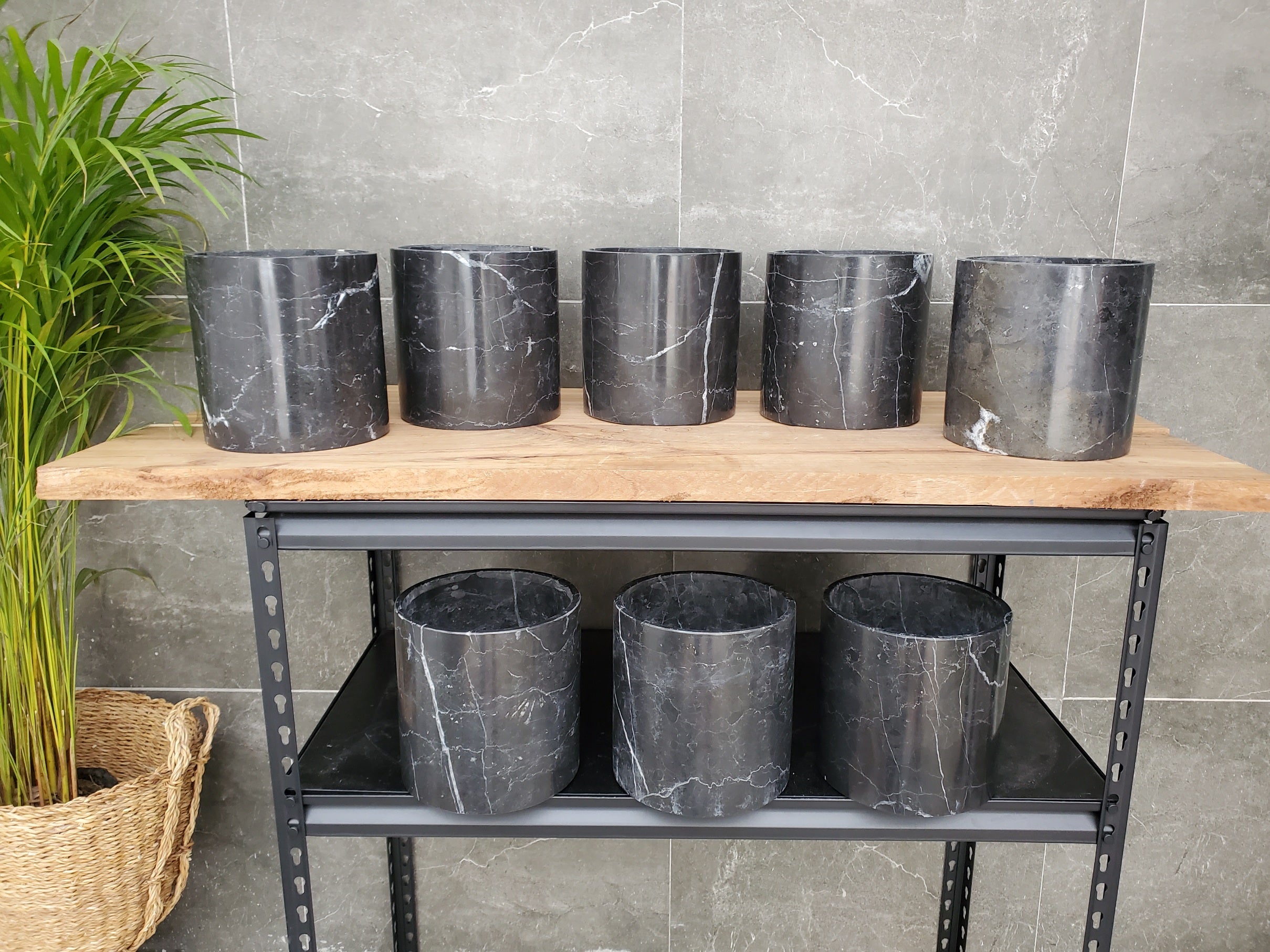 WB_09RD Black Marble Stone Waste Basket - Polished Finish