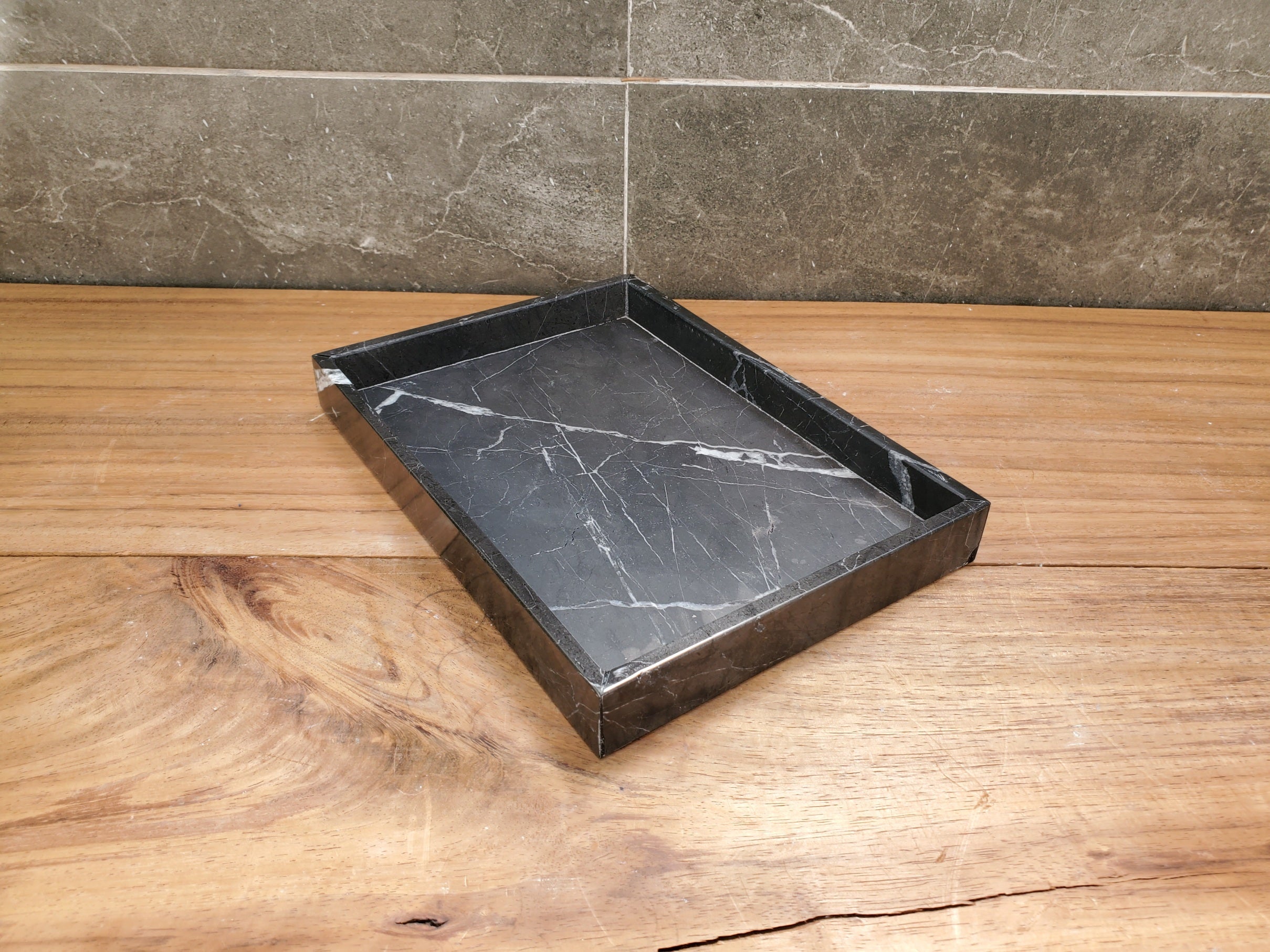 TRAY10 Black Matte Marble Tray, Jewelry Organizer Bath Home
