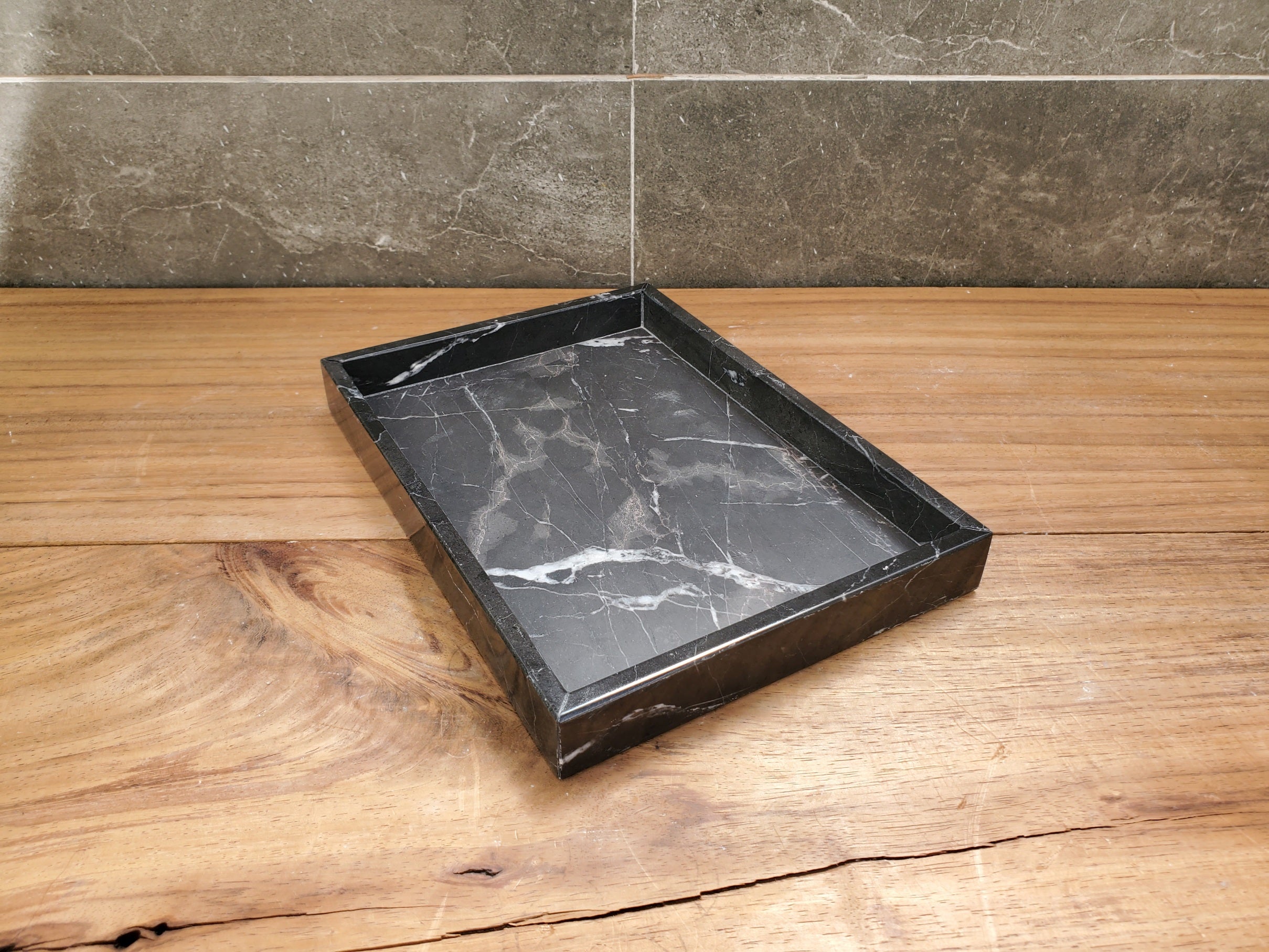 TRAY10 Black Matte Marble Tray, Jewelry Organizer Bath Home