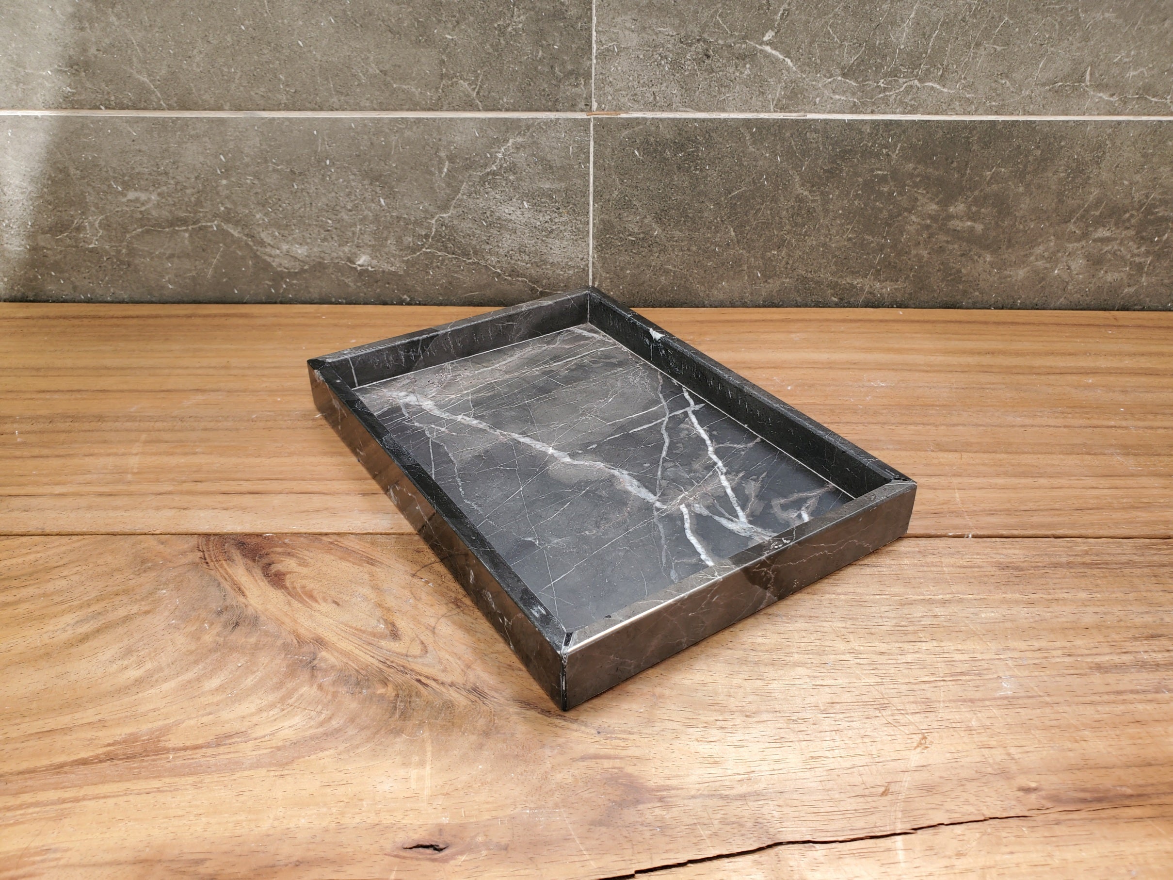 TRAY10 Black Matte Marble Tray, Jewelry Organizer Bath Home