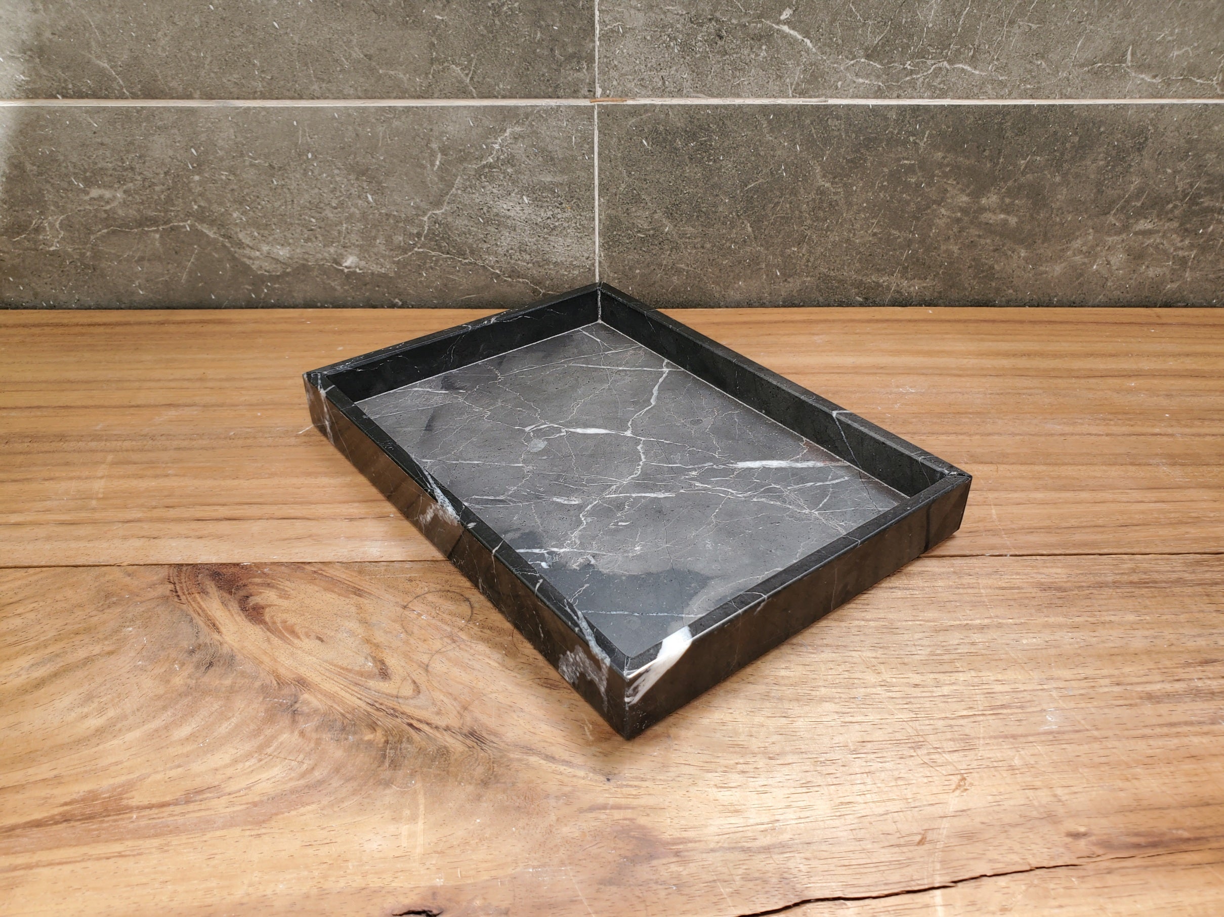 TRAY10 Black Matte Marble Tray, Jewelry Organizer Bath Home
