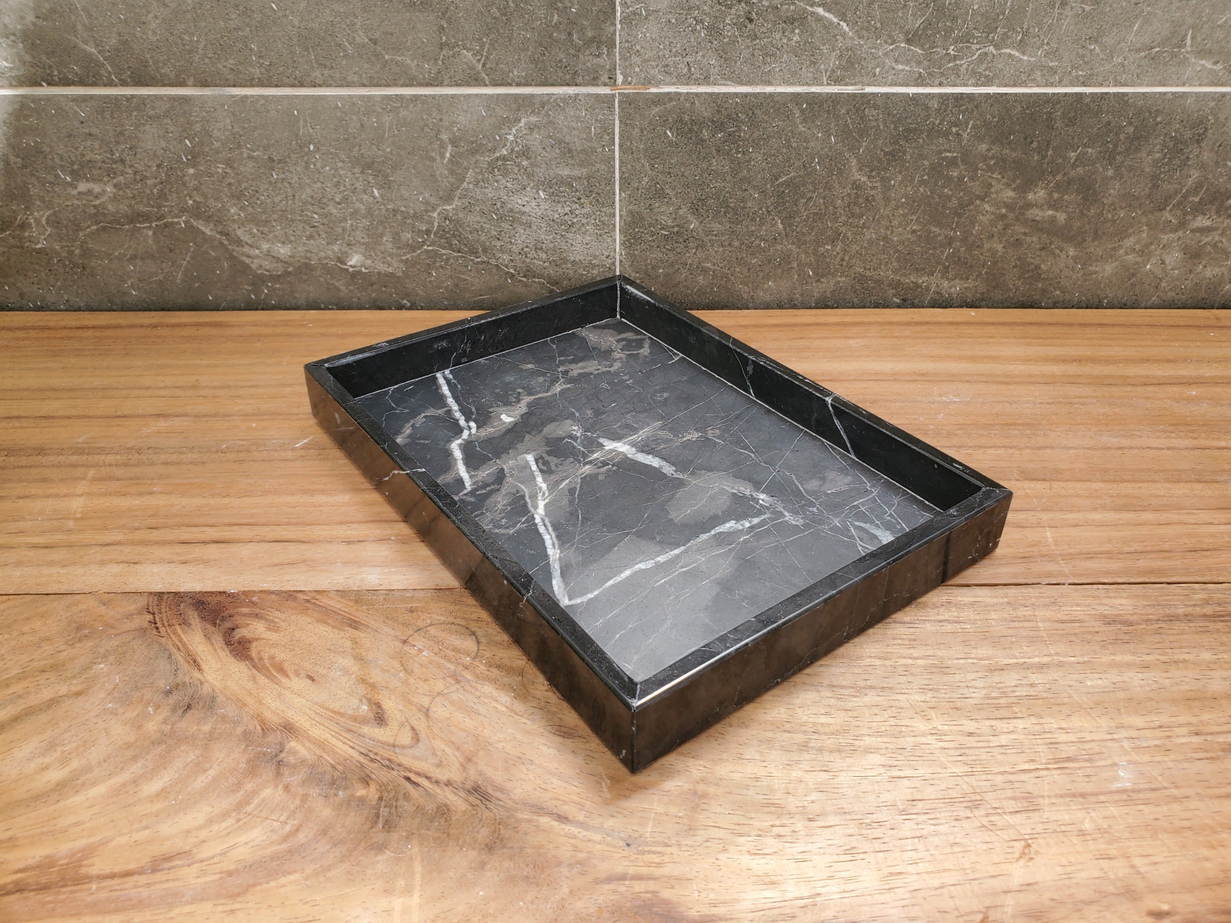 TRAY10 Black Matte Marble Tray, Jewelry Organizer Bath Home