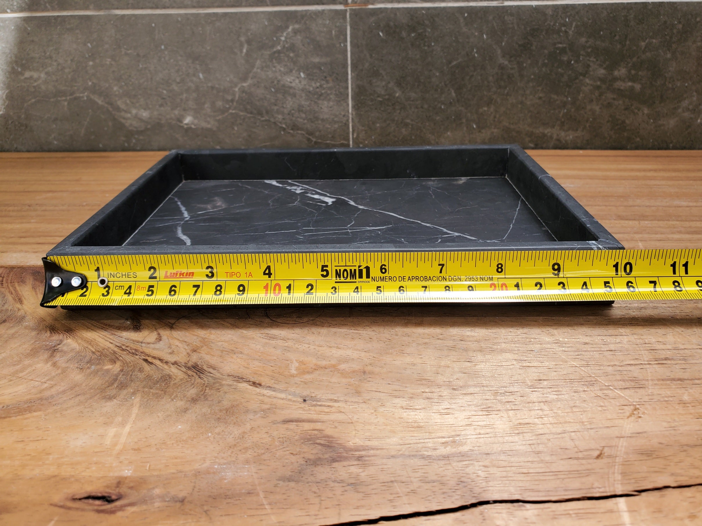 TRAY09 Black Polished Edge Marble Tray, Jewelry Organizer Bath Home