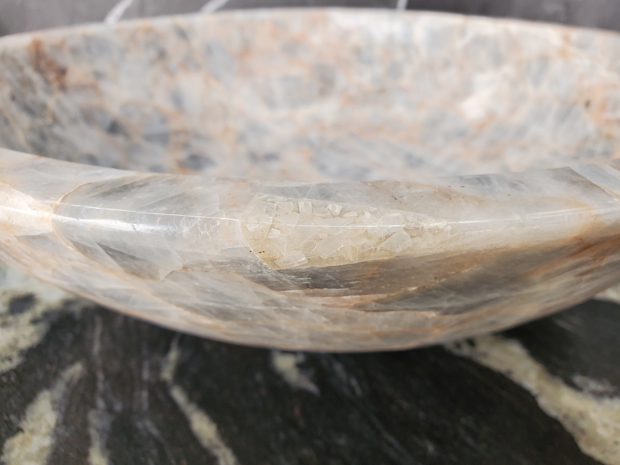 S34_12 Fluorite Stone Round Vessel Sink - 15.5 x 15.5 inch