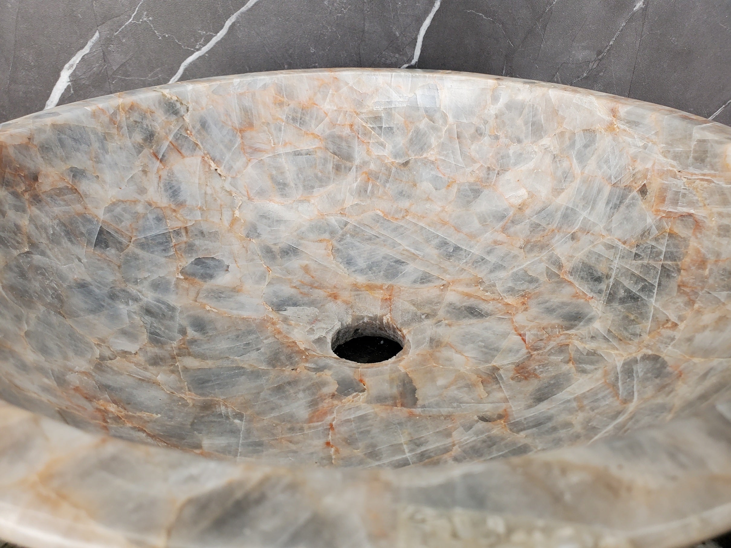S34_12 Fluorite Stone Round Vessel Sink - 15.5 x 15.5 inch