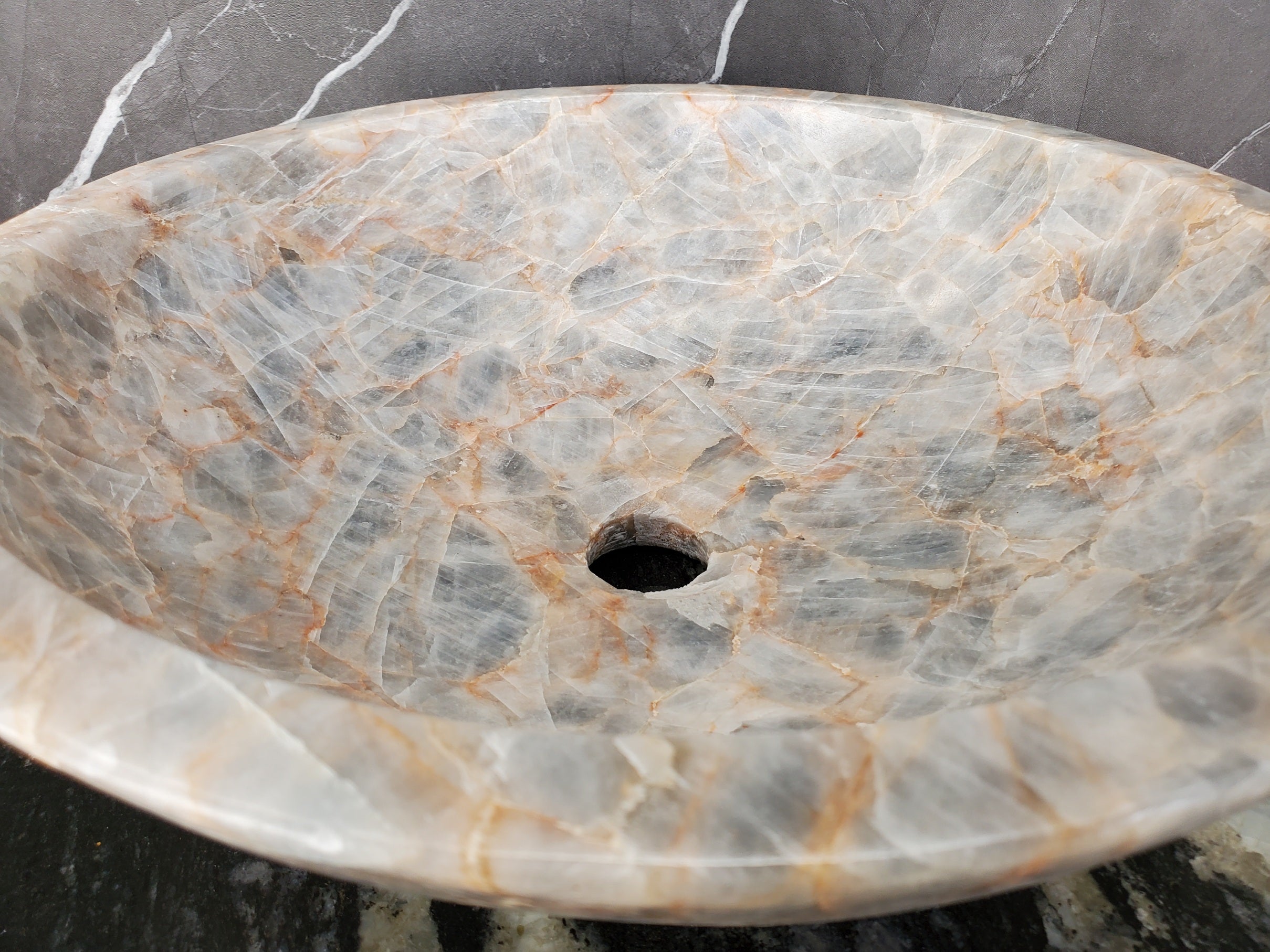 S34_12 Fluorite Stone Vessel Sink - Round