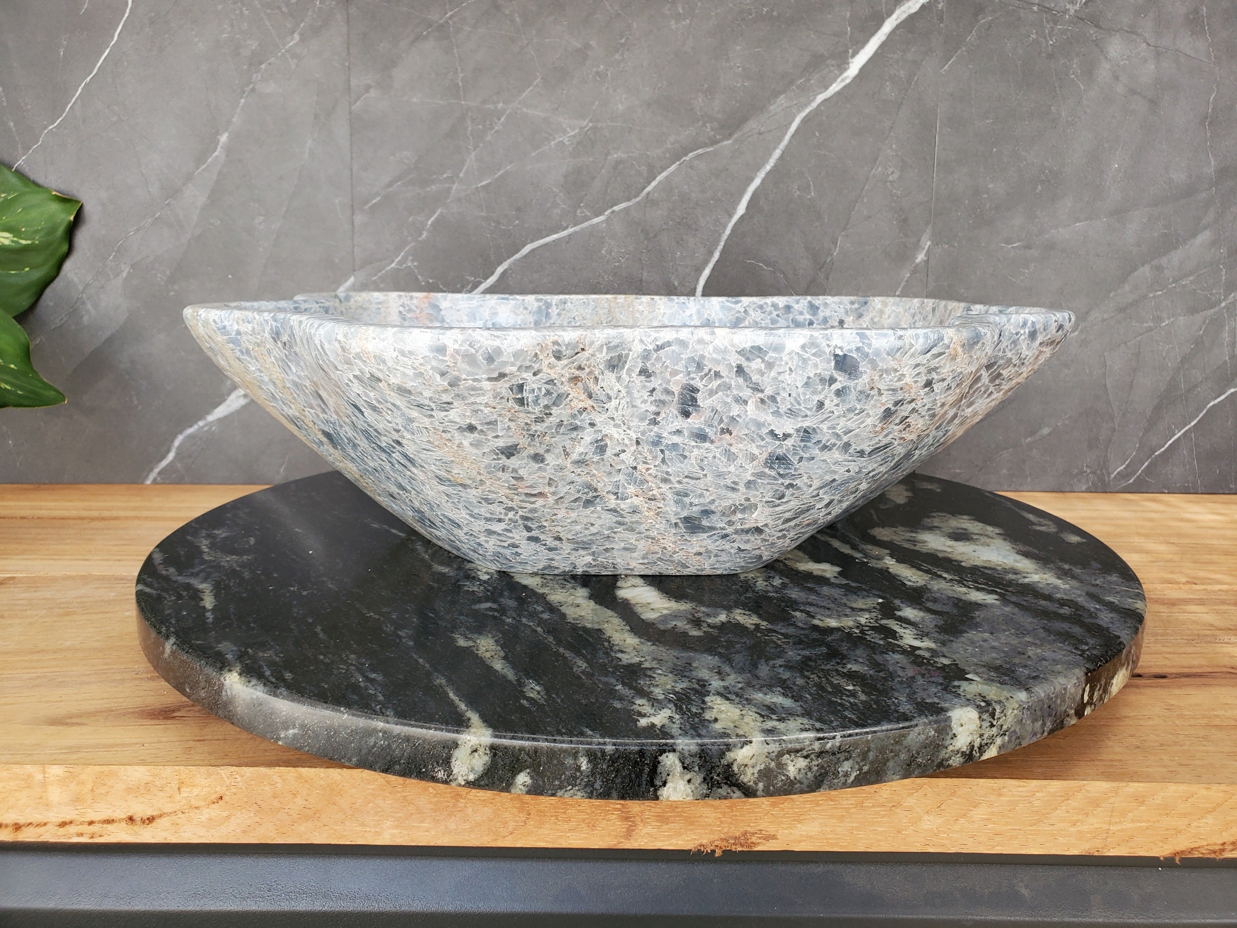 S34_13 Fluorite Wavy Stone Vessel Sink - 15.5 x 15.5 inch