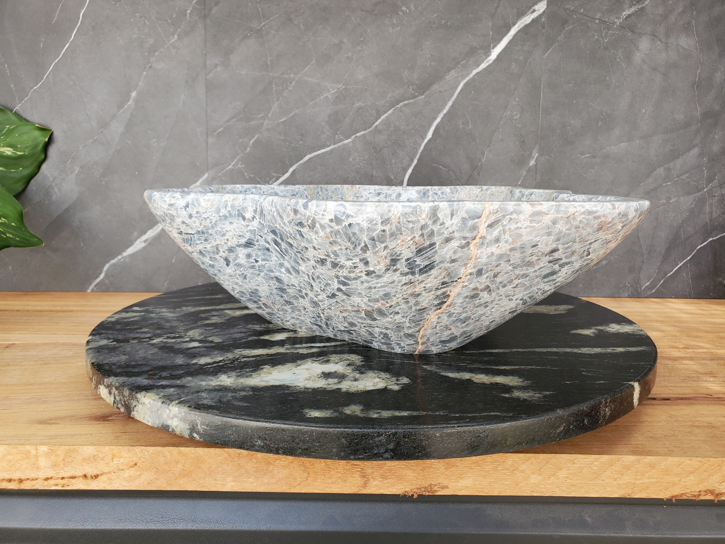 S34_13 Fluorite Wavy Stone Vessel Sink - 15.5 x 15.5 inch